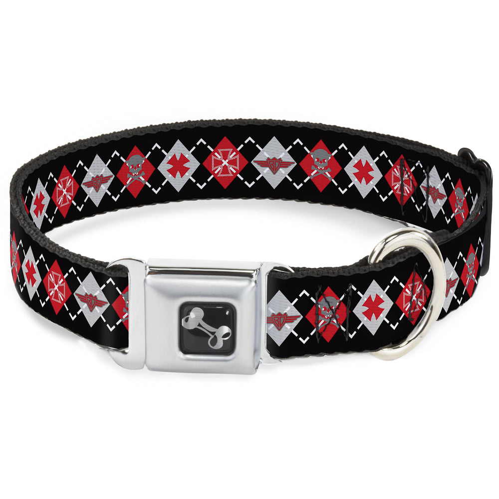 Buckle Down Hundehalsband Argyle – Schwarz/Grau/Rot, Größe L (38–66 Cm)