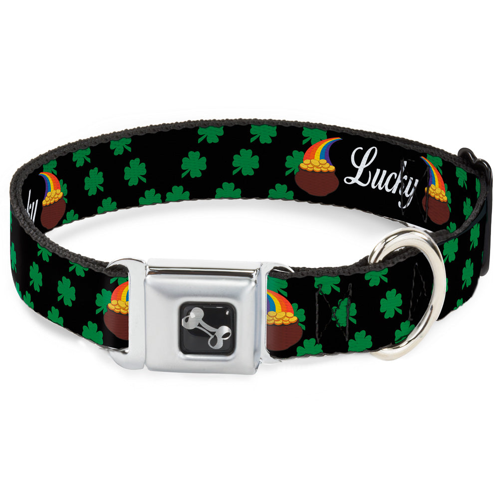 Buckle-Down St. Patrick's Dog Collar - Lucky Pot Of Gold Shamrock Design 1" Wide