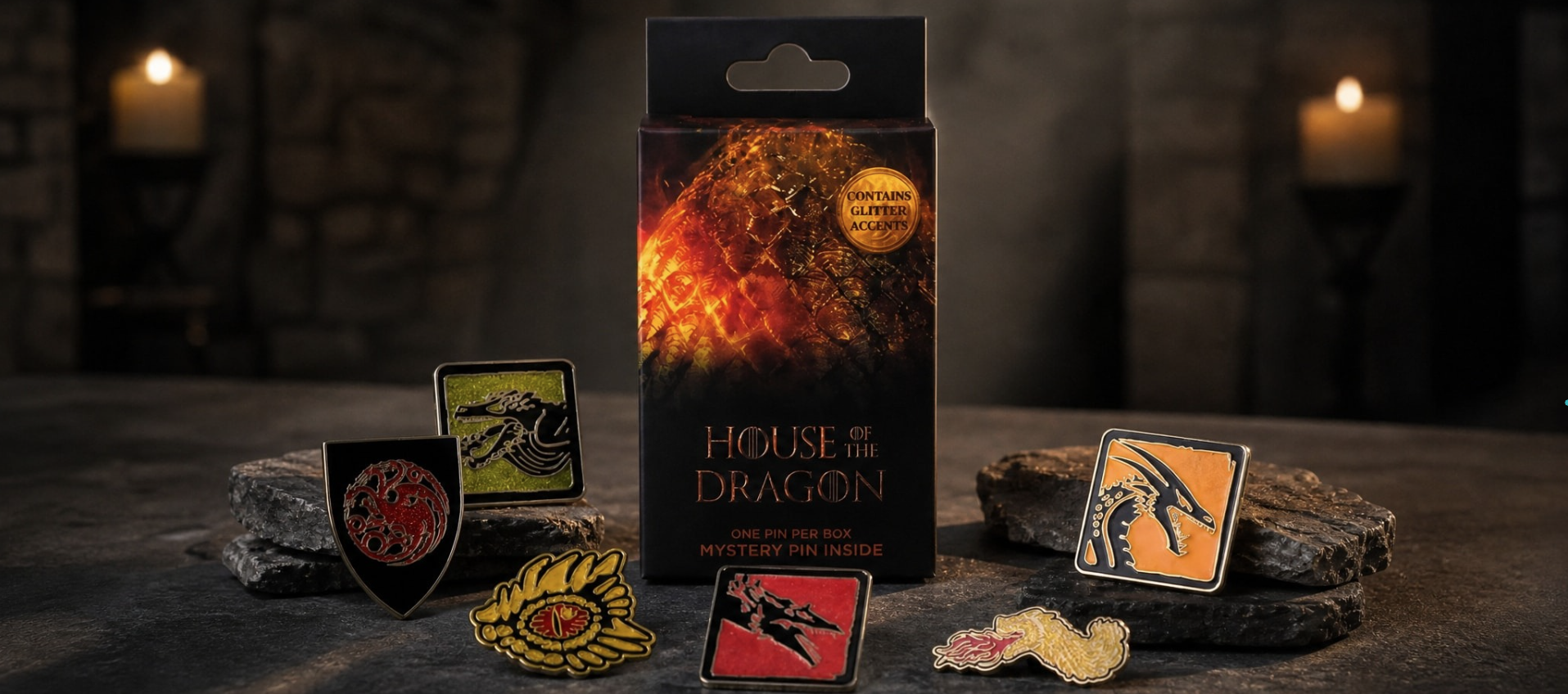 house of dragon pins from the brand buckle-down featuring 6 different mystery pins inspired by the series