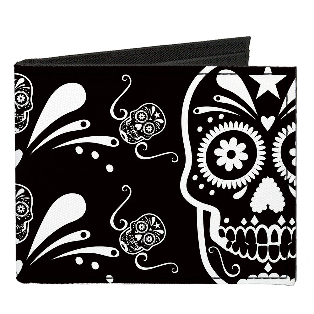 Buckle-Down Hinge Wallet – Sugar Skulls Design, Gray & Pink, Vegan Leather With ID Window - View #5