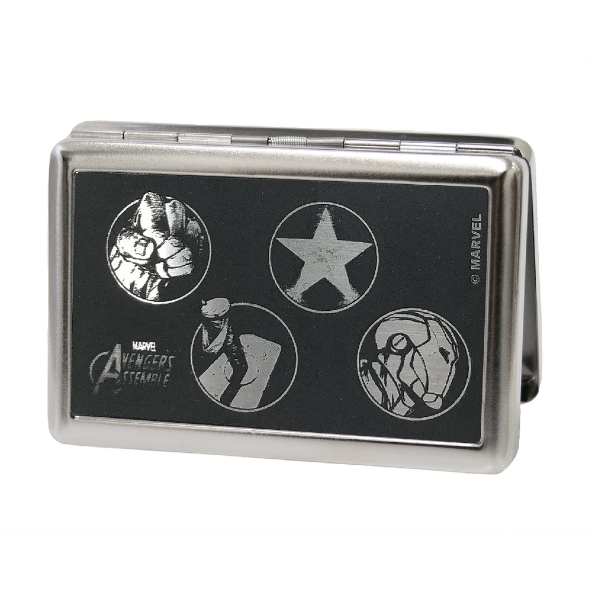 MARVEL AVENGERS Business Card Holder - LARGE - MARVEL AVENGERS/Power Logos Brushed Silver Metal ID Cases Marvel Comics