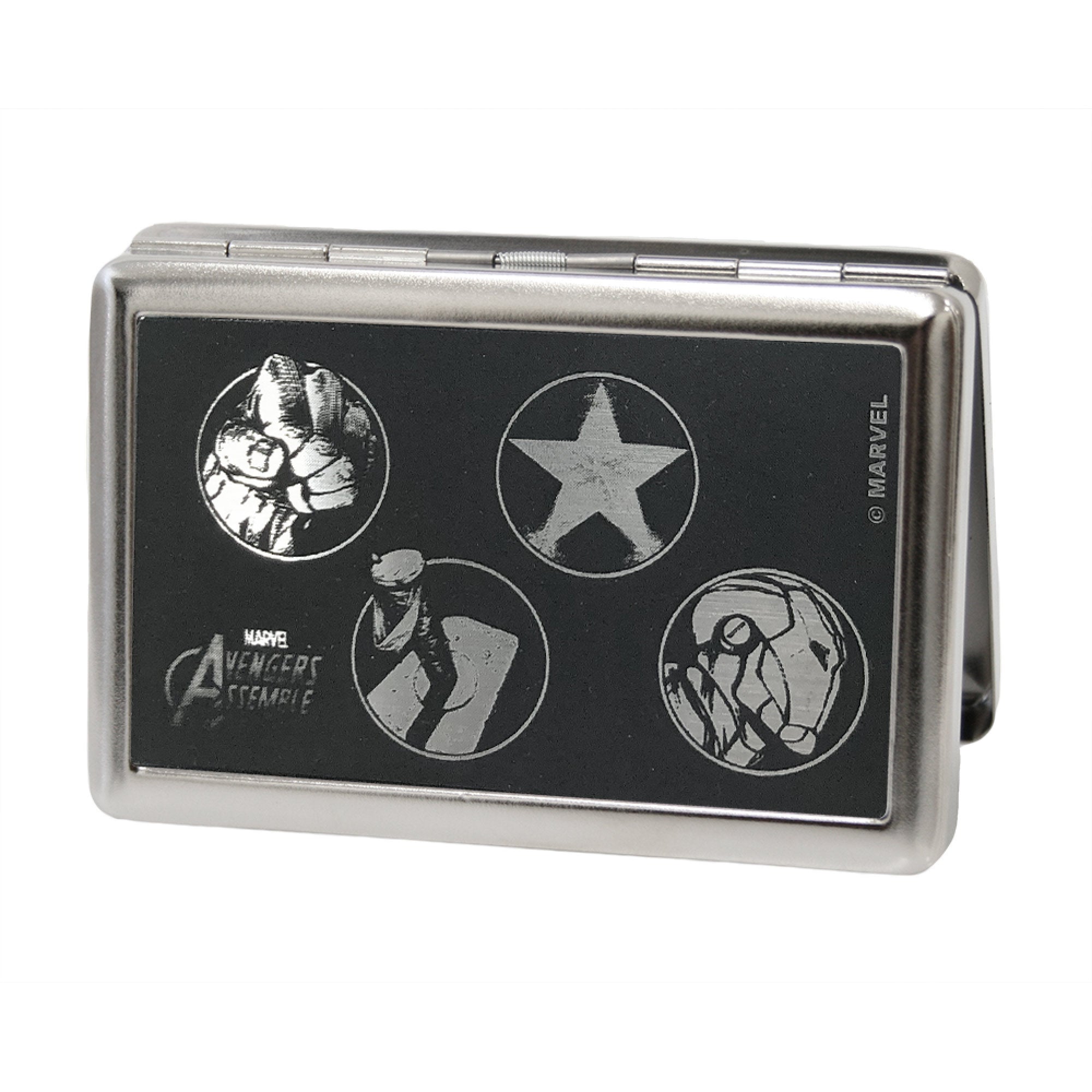 MARVEL AVENGERS Business Card Holder - LARGE - MARVEL AVENGERS/Power Logos Brushed Silver Metal ID Cases Marvel Comics