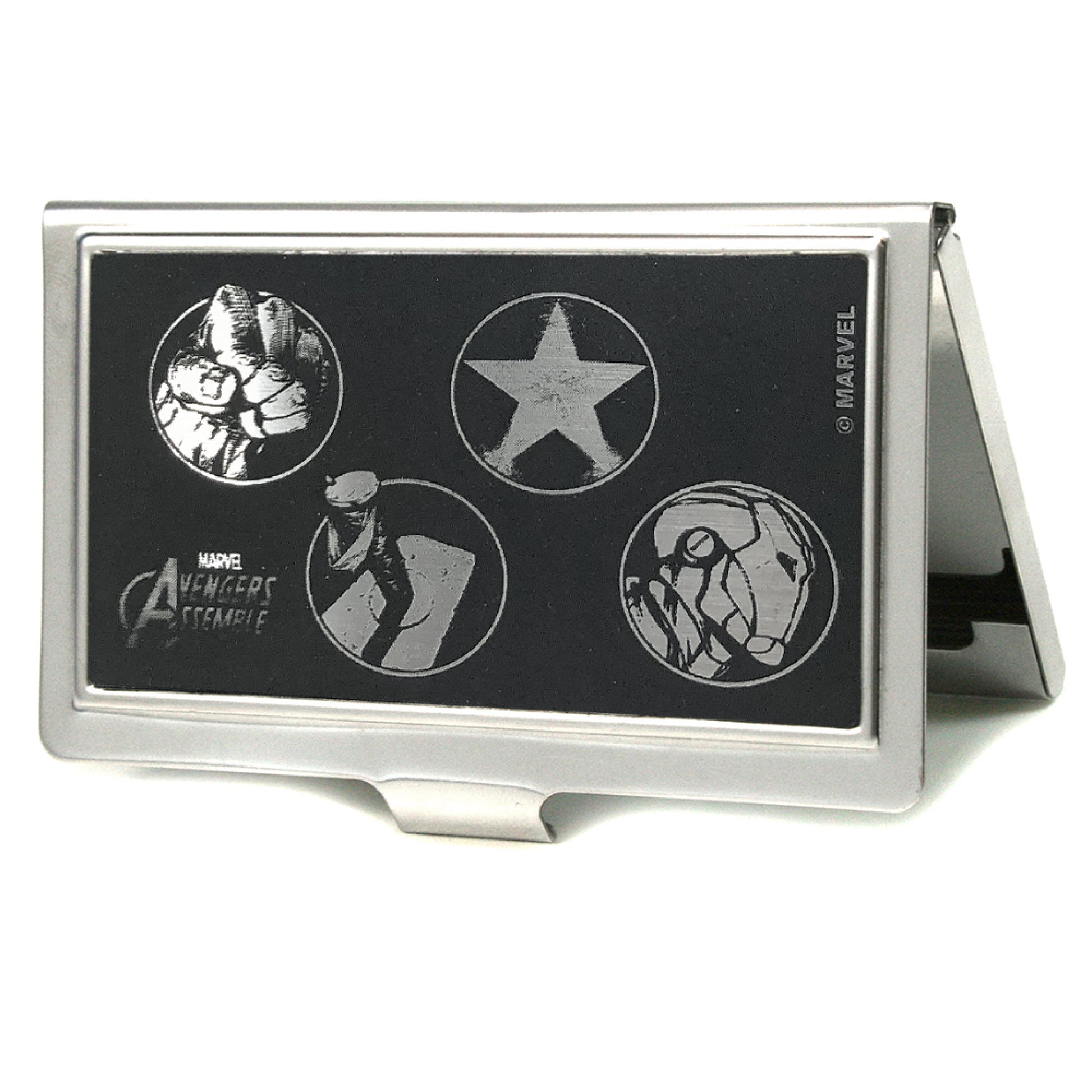 MARVEL AVENGERS Business Card Holder - SMALL - MARVEL AVENGERS/Power Logos Brushed Silver Business Card Holders Marvel Comics
