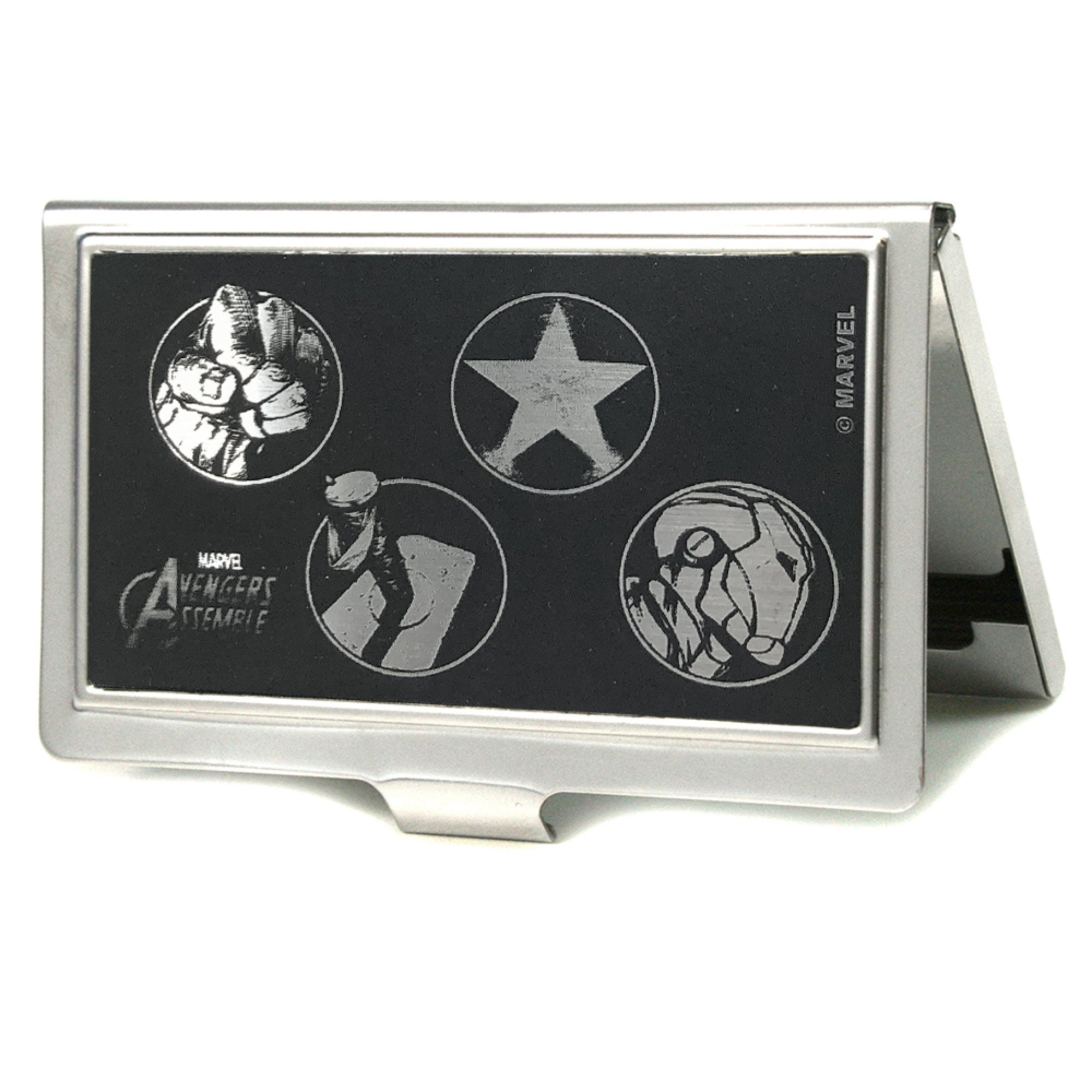MARVEL AVENGERS Business Card Holder - SMALL - MARVEL AVENGERS/Power Logos Brushed Silver Business Card Holders Marvel Comics