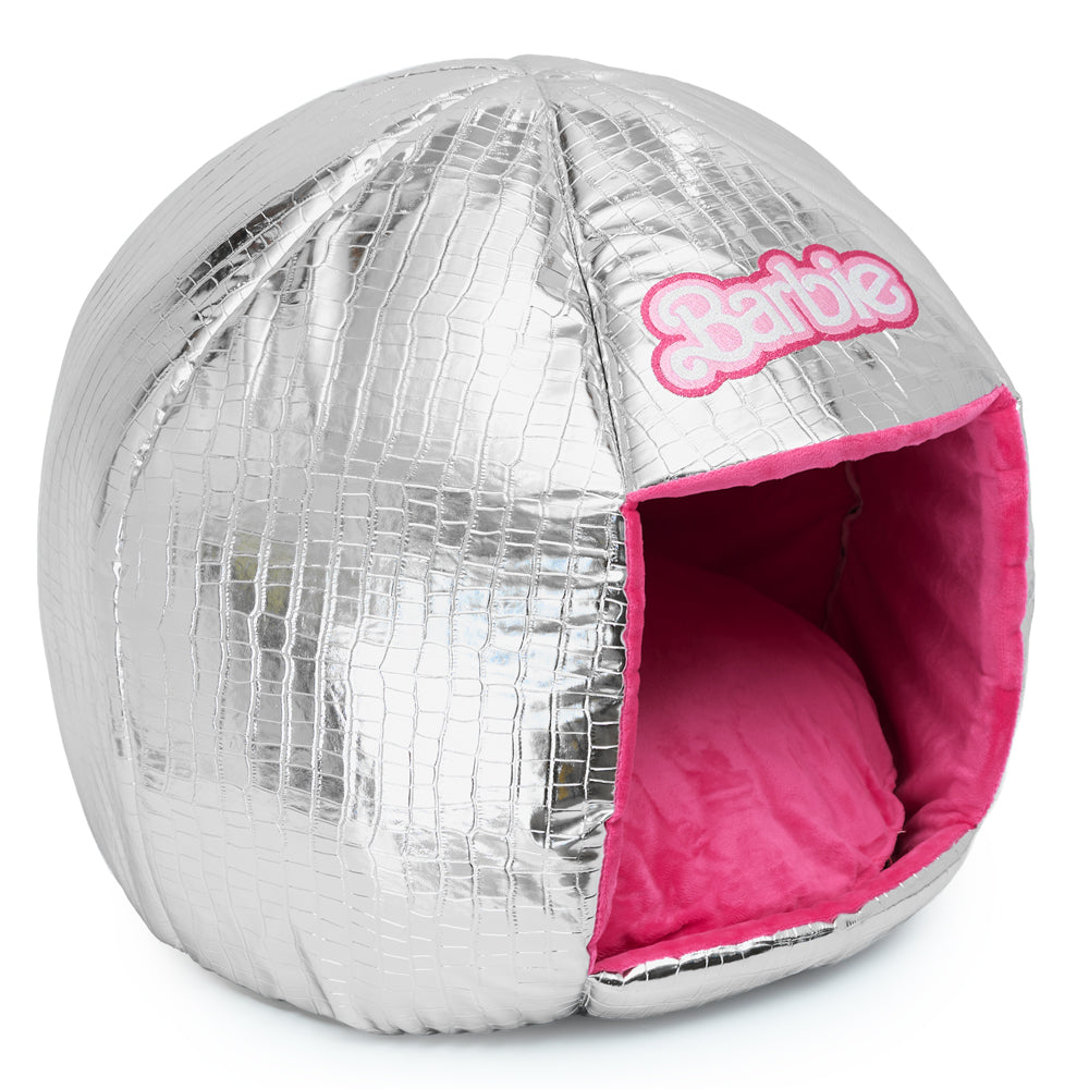 Barbie Dog Bed, Barbie Disco Ball Quilt with Pink Plush Interior, Dome