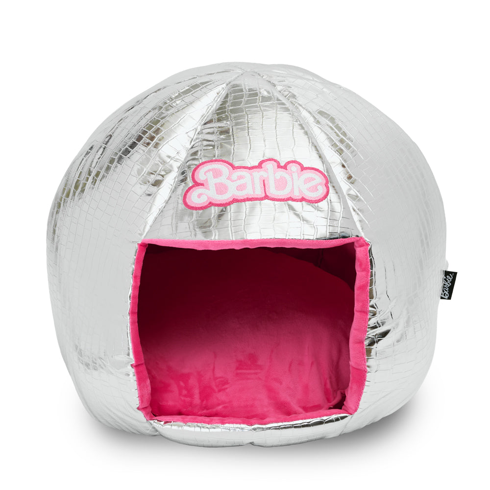 Barbie Dog Bed, Barbie Disco Ball Quilt with Pink Plush Interior, Dome
