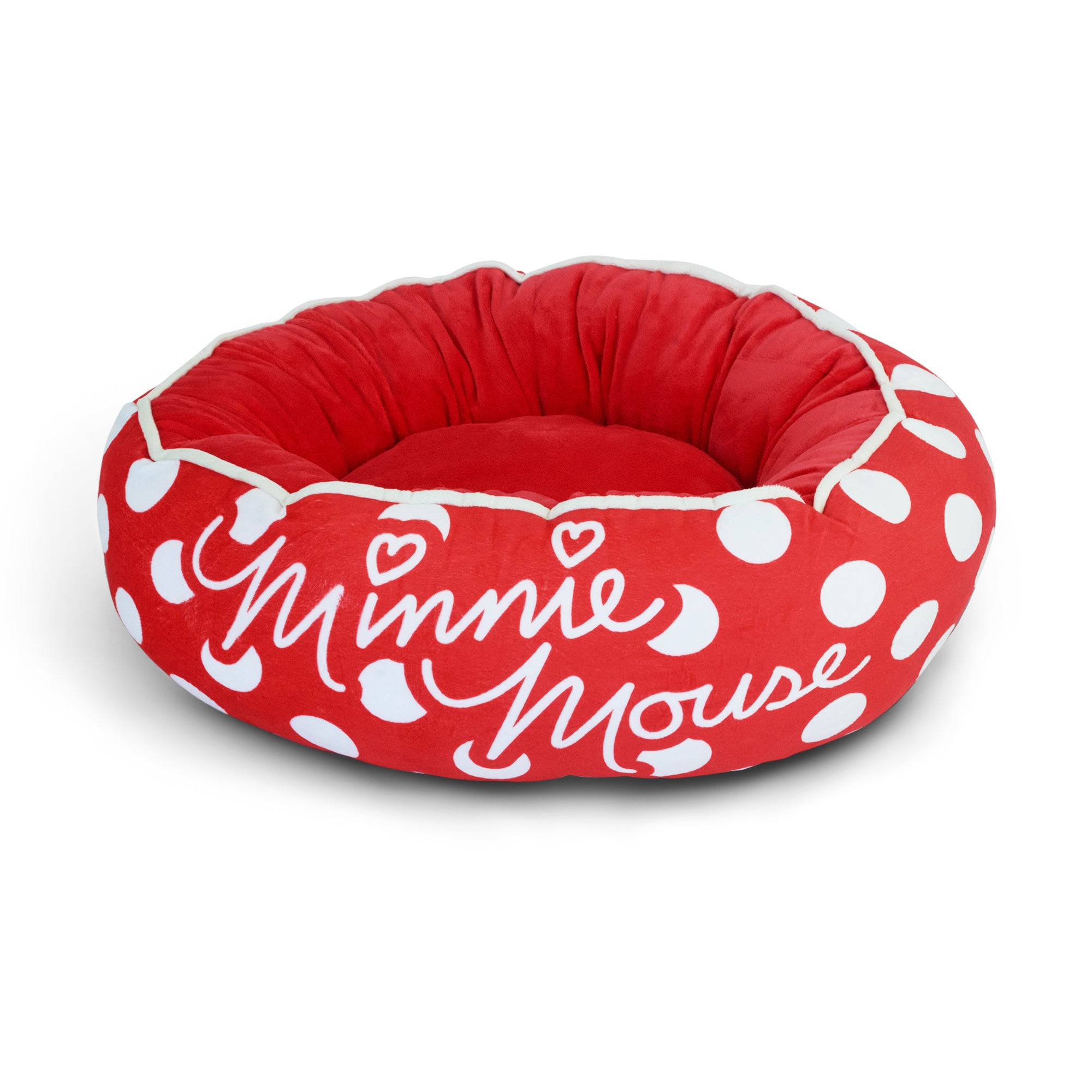 Donut Pet Bed - MINNIE MOUSE Script and Polka Dot Red/White