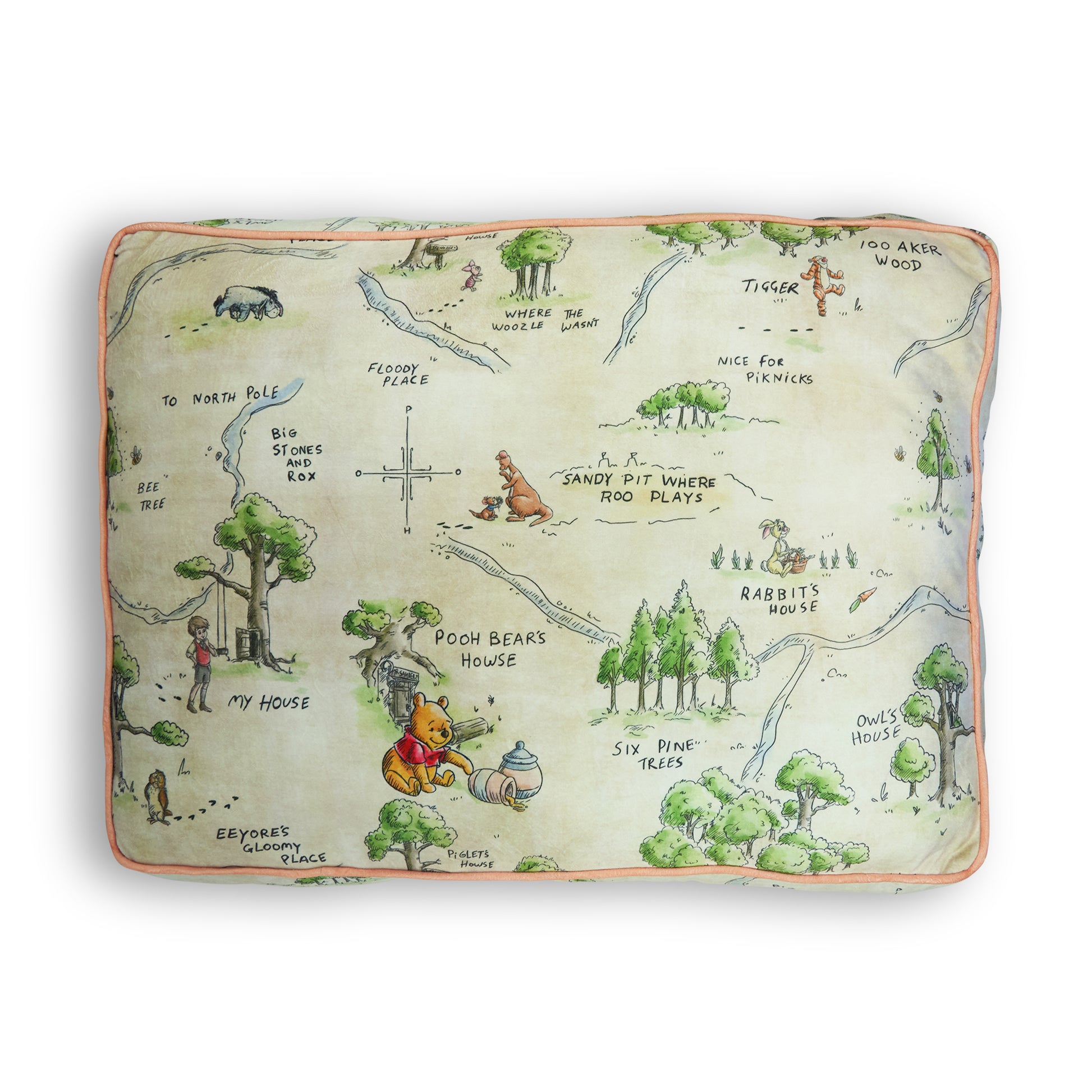 Rectangle Pet Bed - Winnie the Pooh Hundred Acre Wood Map Beige Pet Beds Disney