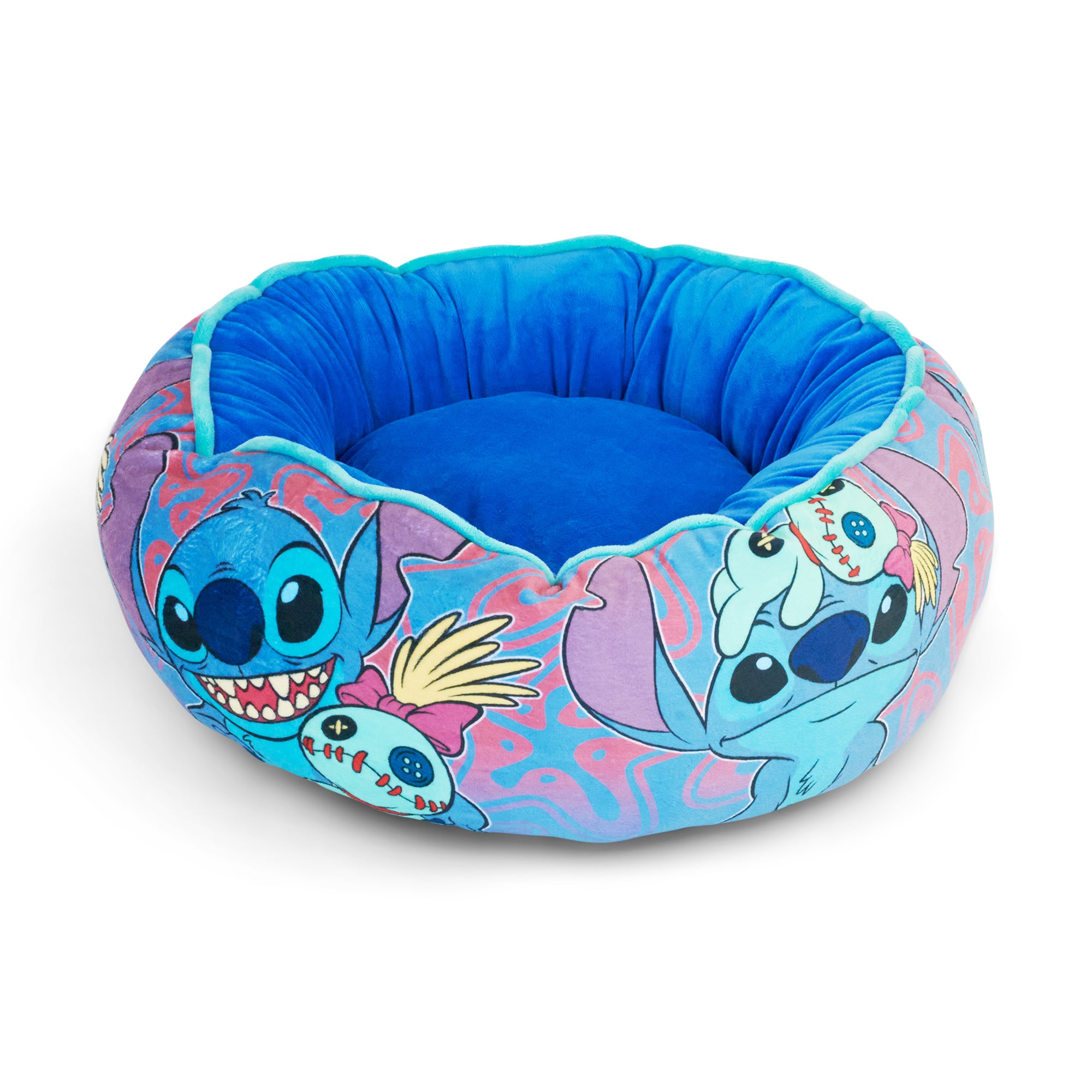 Donut Pet Bed - Stitch and Scrump Poses Blue/Lavender
