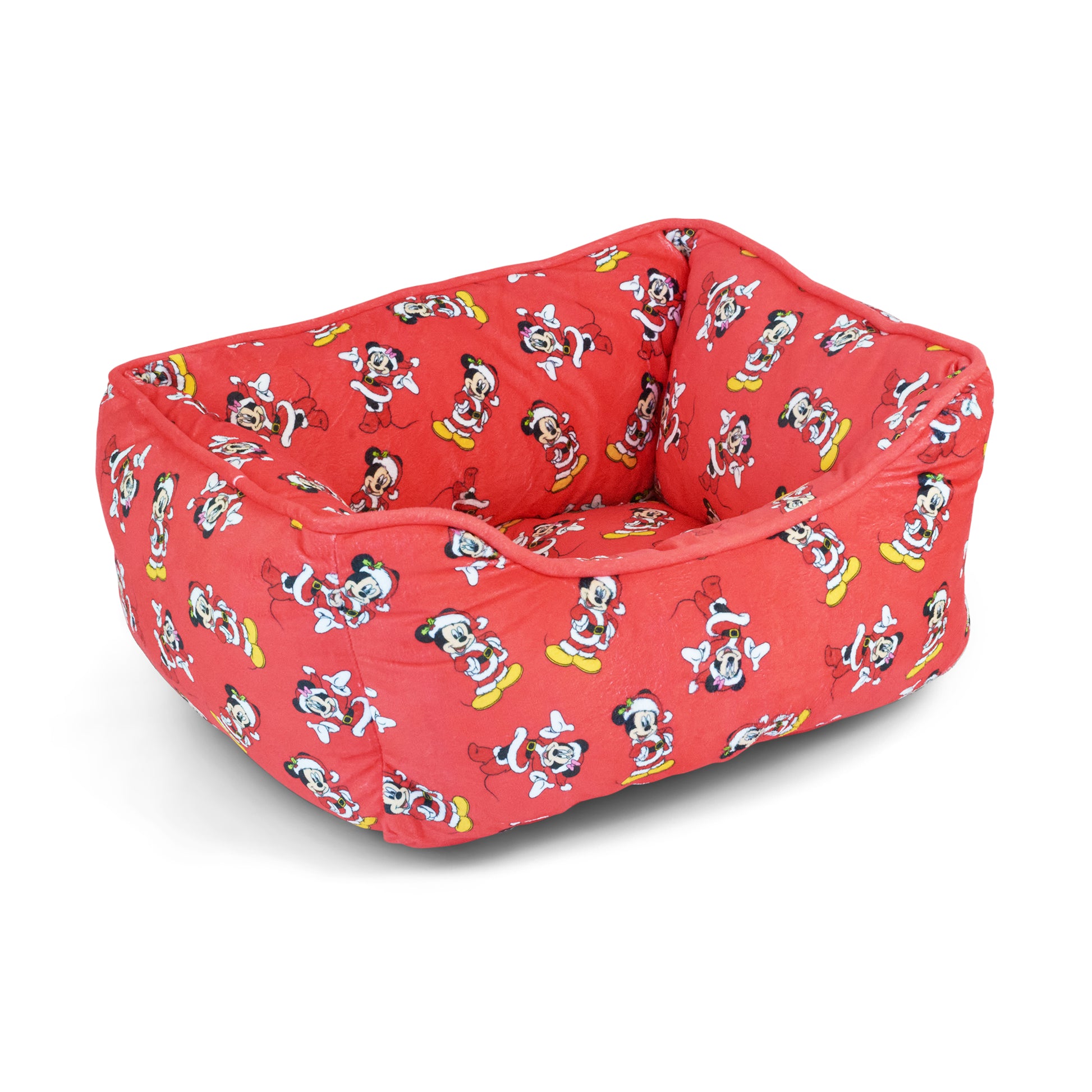 Cuddler Pet Bed - Holiday Santa Mickey and Minnie Poses Scattered Red Pet Beds Disney