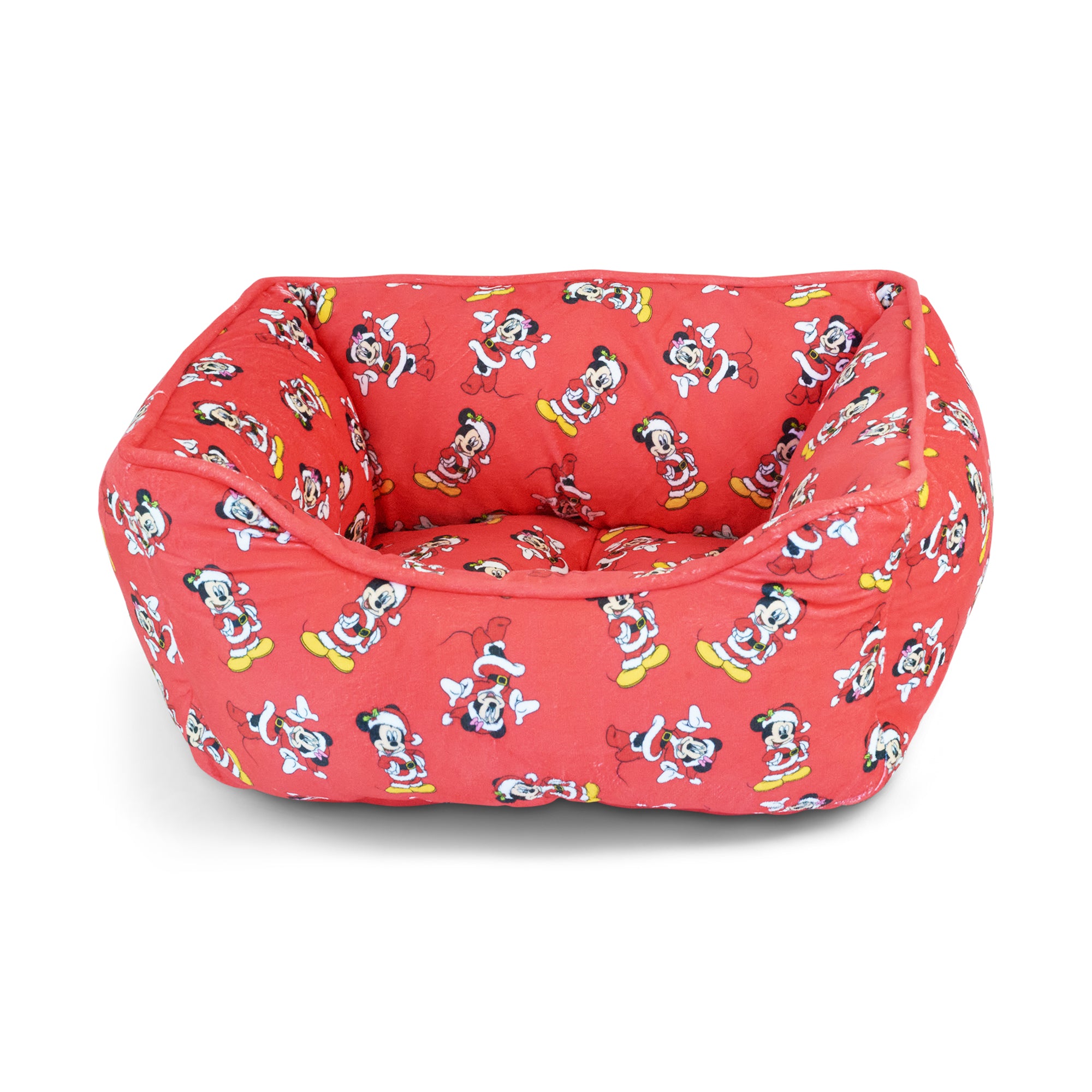 Cuddler Pet Bed - Holiday Santa Mickey and Minnie Poses Scattered Red
