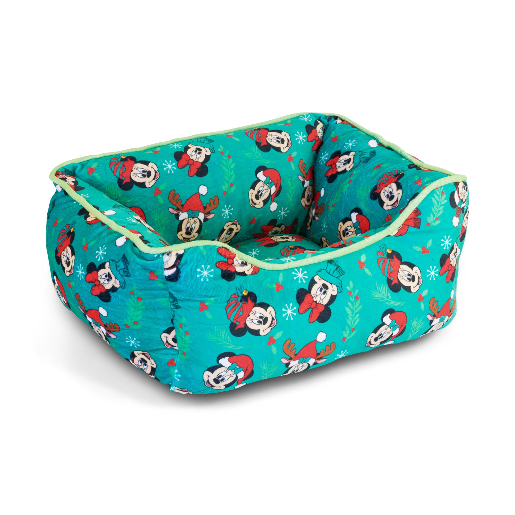Cuddler Pet Bed - Holiday Mickey and Minnie Expressions Scattered Green