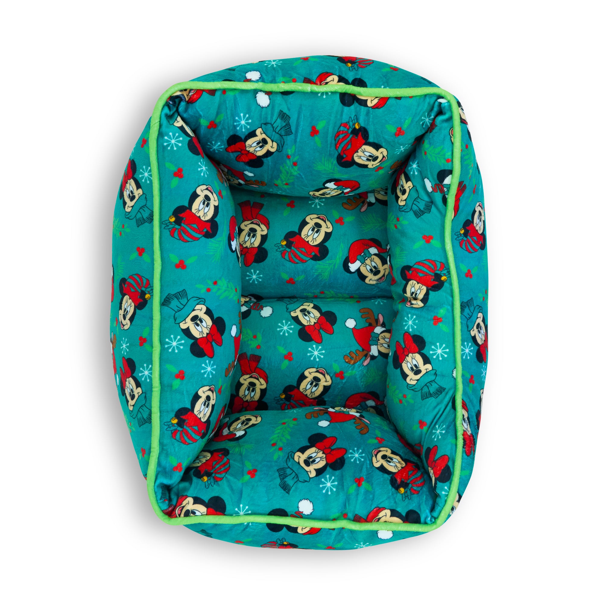Cuddler Pet Bed - Holiday Mickey and Minnie Expressions Scattered Green