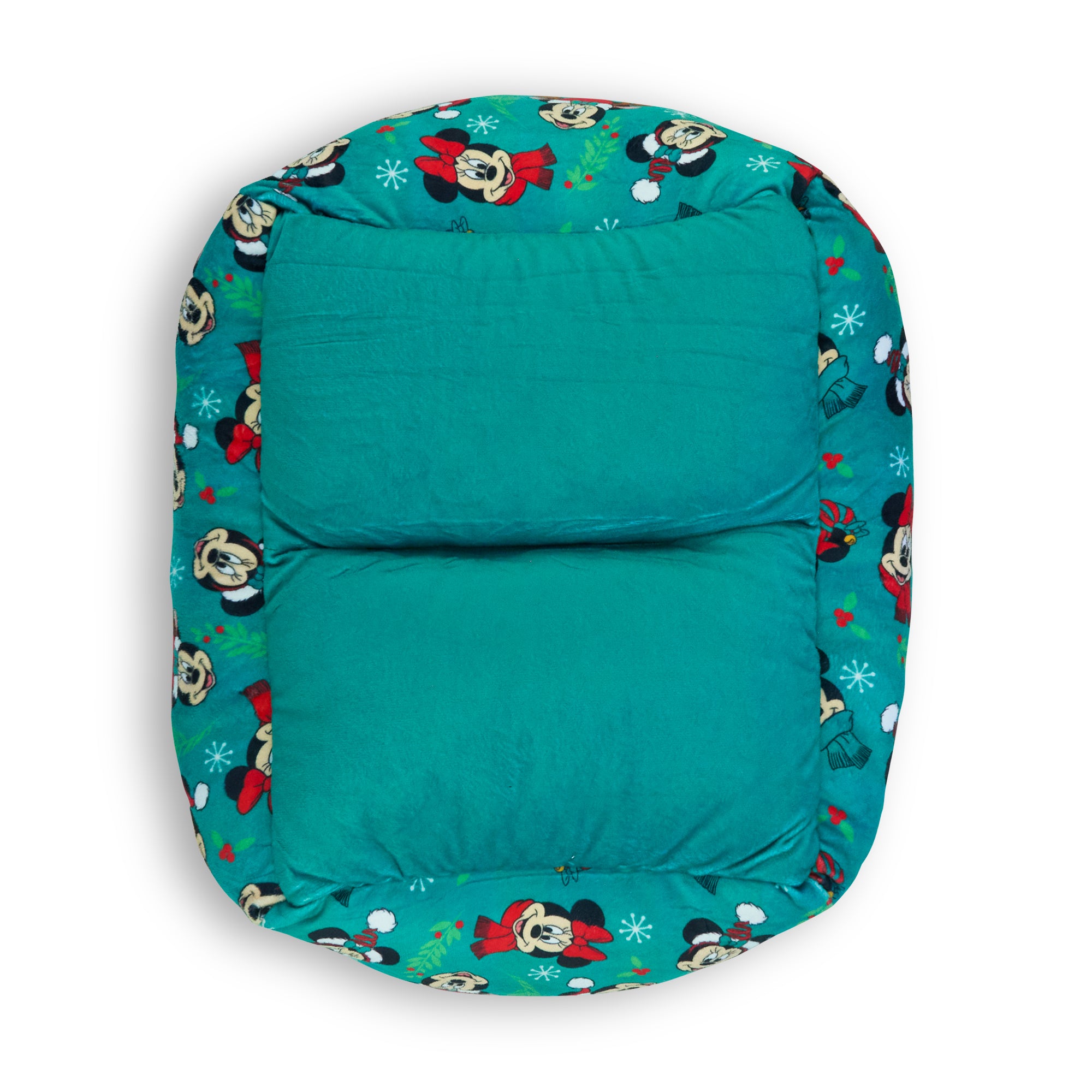 Cuddler Pet Bed - Holiday Mickey and Minnie Expressions Scattered Green