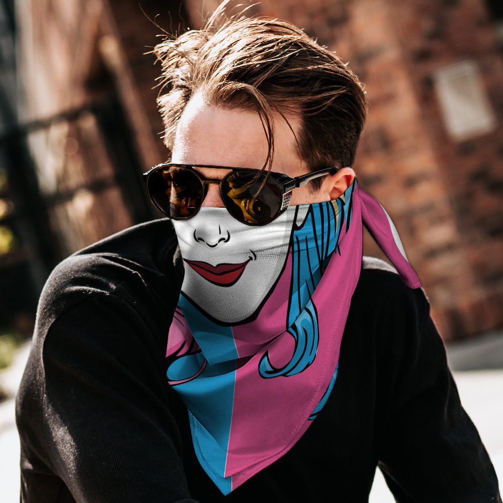 Bandana - Harley Quinn Full Face Smile/Diamonds Split Blue/Pink Bandanas DC Comics
