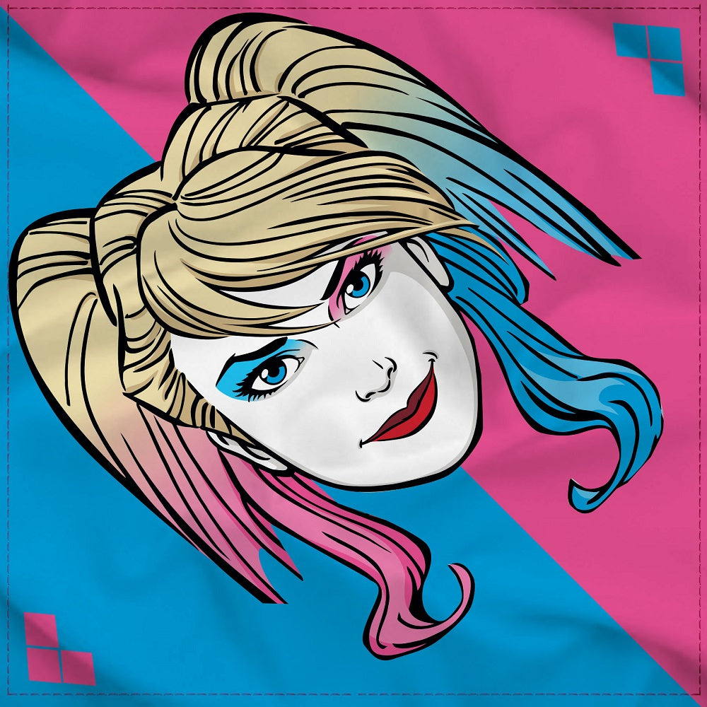 Bandana - Harley Quinn Full Face Smile/Diamonds Split Blue/Pink Bandanas DC Comics