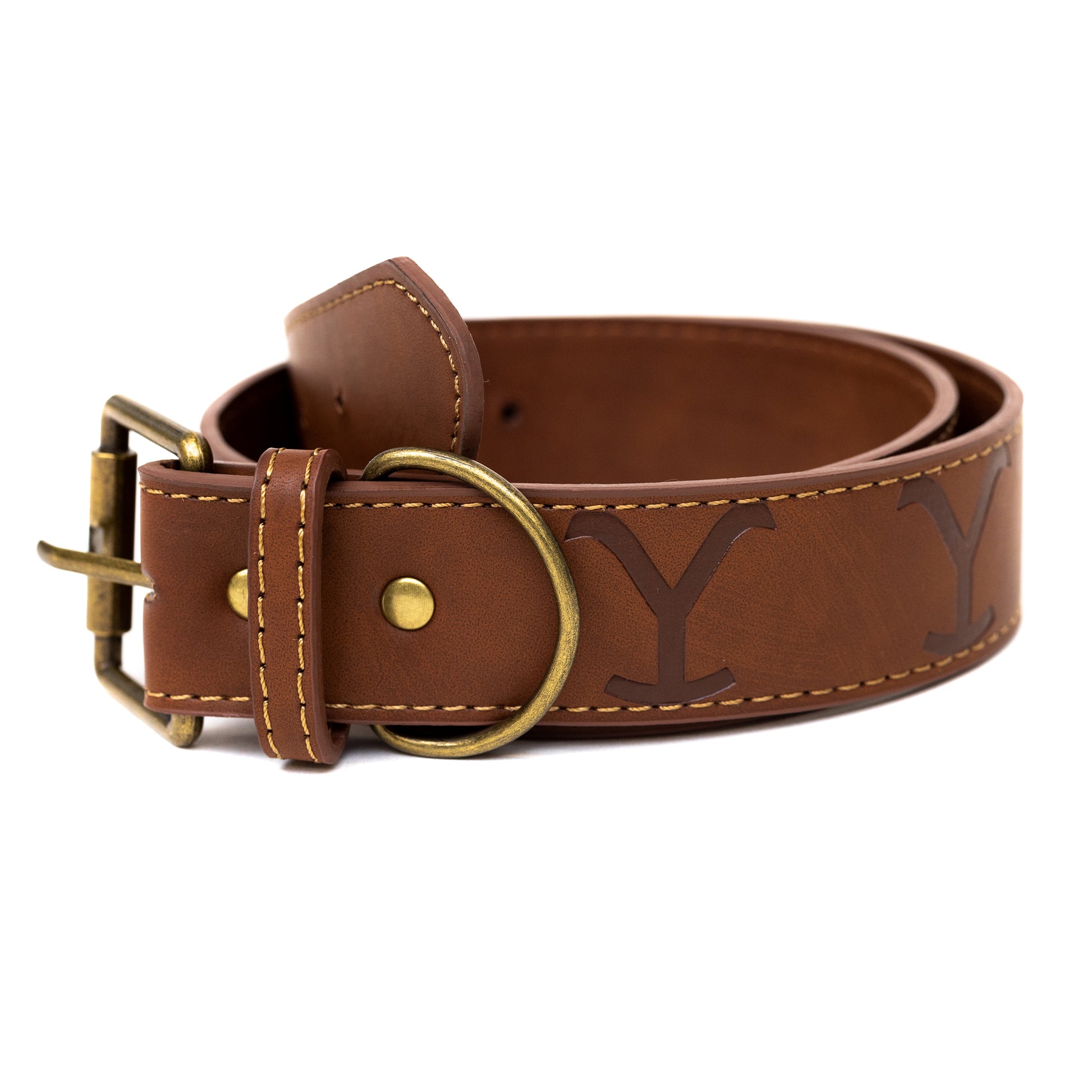 Vegan Leather Dog Collar - Yellowstone Dutton Ranch Logo Debossed Brown PU Leather Imported PU Collars Paramount Network