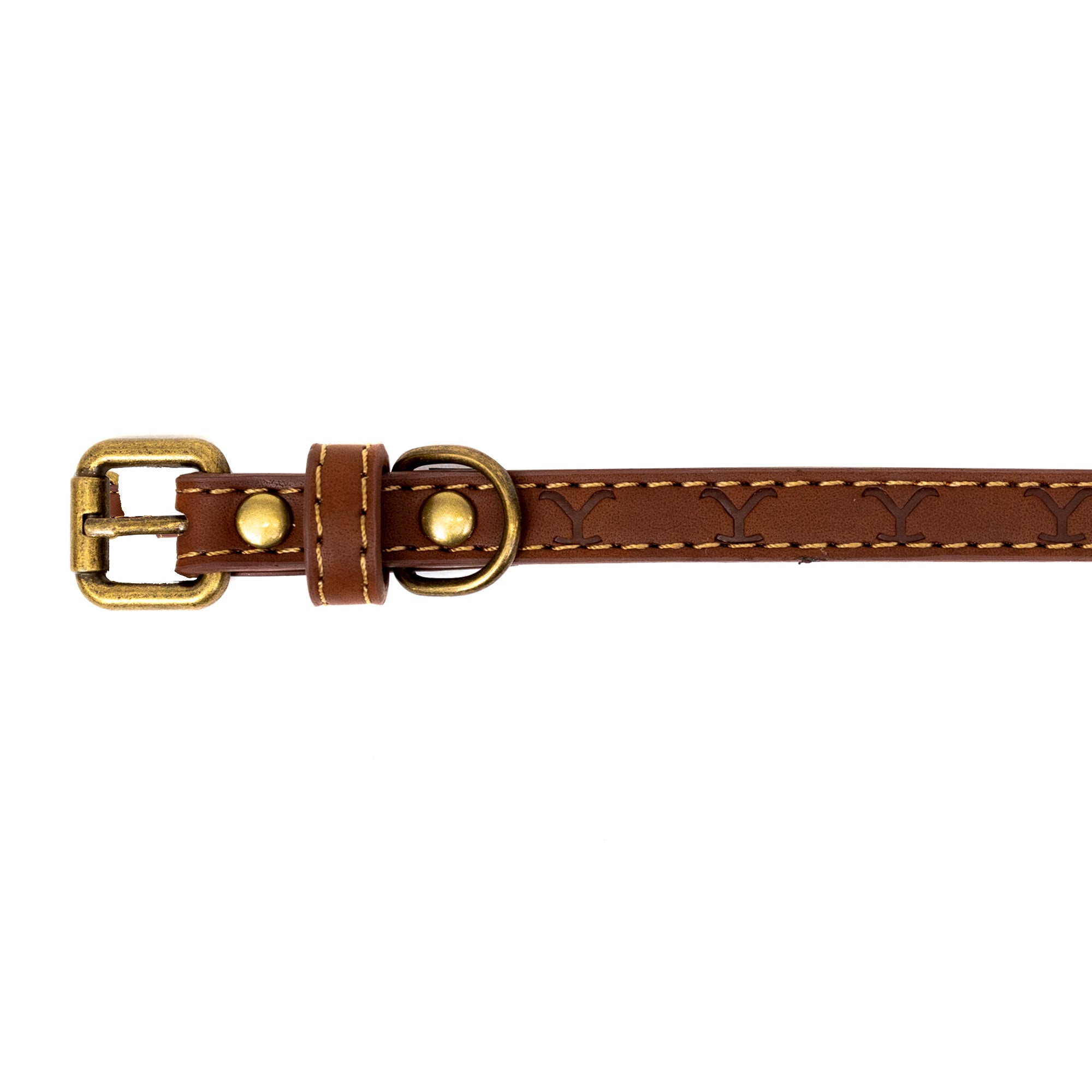 Vegan Leather Dog Collar - Yellowstone Dutton Ranch Logo Debossed Brown PU Leather Imported PU Collars Paramount Network