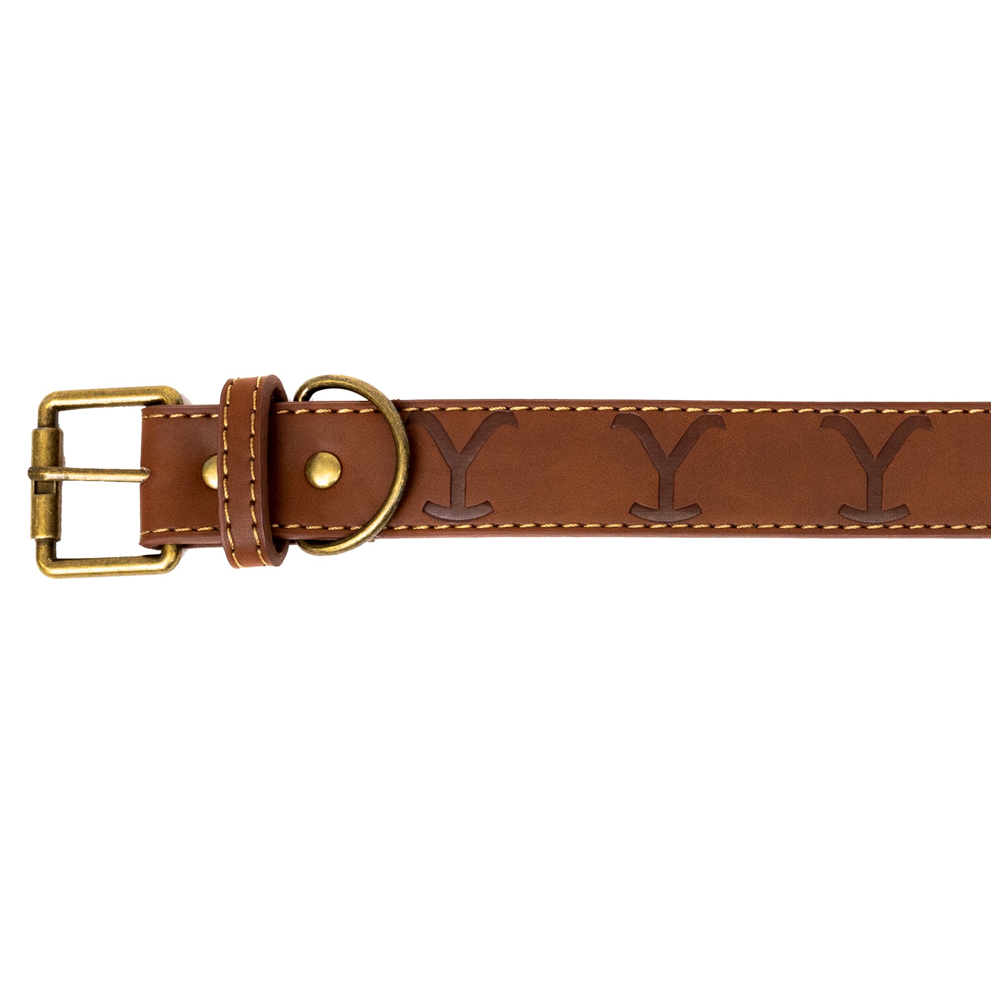 Vegan Leather Dog Collar - Yellowstone Dutton Ranch Logo Debossed Brown PU Leather Imported PU Collars Paramount Network