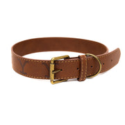 Vegan Leather Dog Collar - Yellowstone Dutton Ranch Logo Debossed Brown PU Leather Imported PU Collars Paramount Network