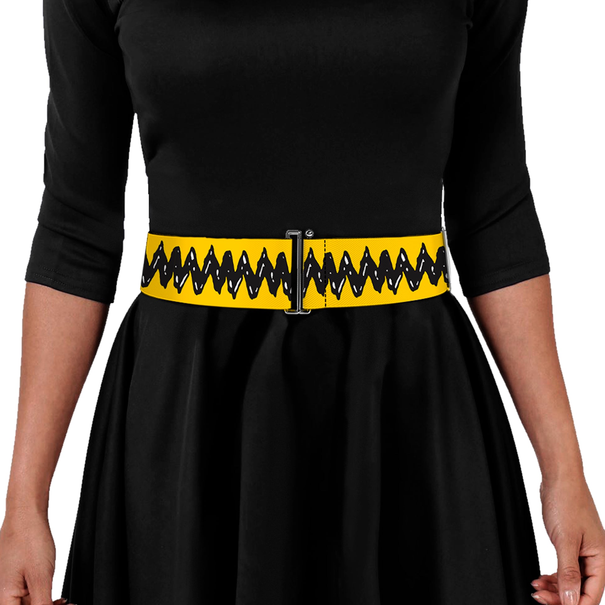 Cinch Waist Belt - Peanuts 75th Anniversary Charlie Brown Zig Zag Stripe Yellow/Black Womens Cinch Waist Belts Peanuts
