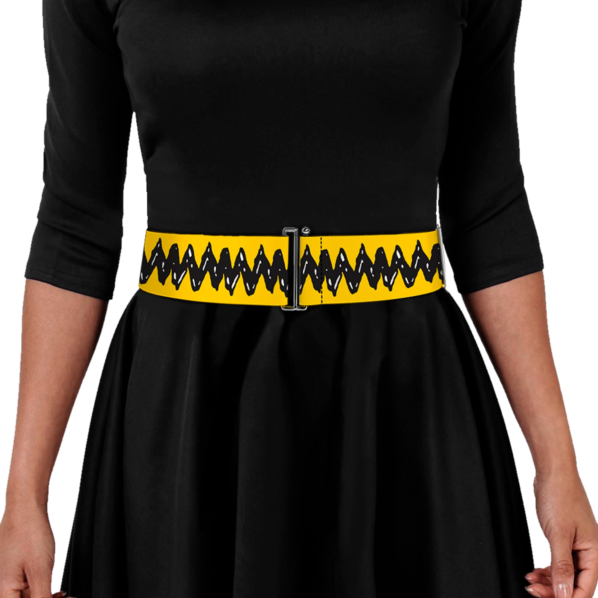 Cinch Waist Belt - Peanuts 75th Anniversary Charlie Brown Zig Zag Stripe Yellow/Black Womens Cinch Waist Belts Peanuts