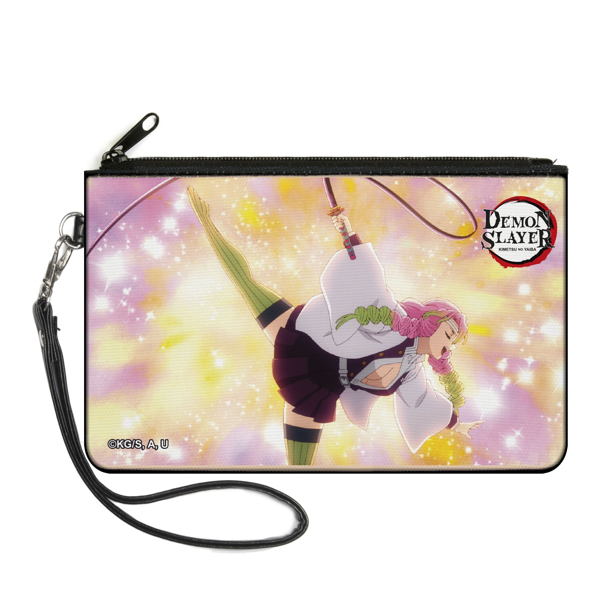 Canvas Zipper Wallet - LARGE - Demon Slayer Mitsuri Kanroji Action Pose Yellows/Pinks Canvas Zipper Wallets Demon Slayer