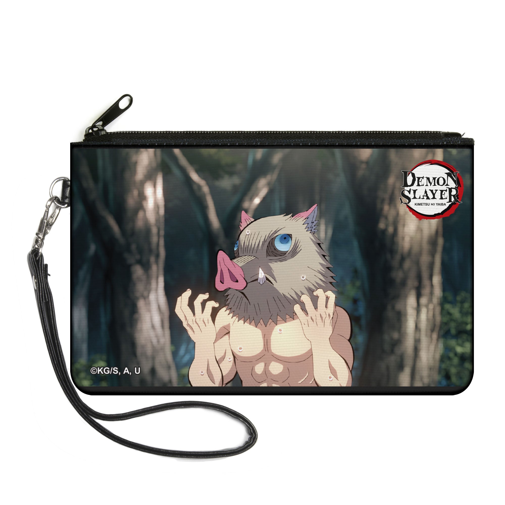 Canvas Zipper Wallet - LARGE - DEMON SLAYER Inosuke Hashibira Boar Head Pose and Title Logo Canvas Zipper Wallets Demon Slayer