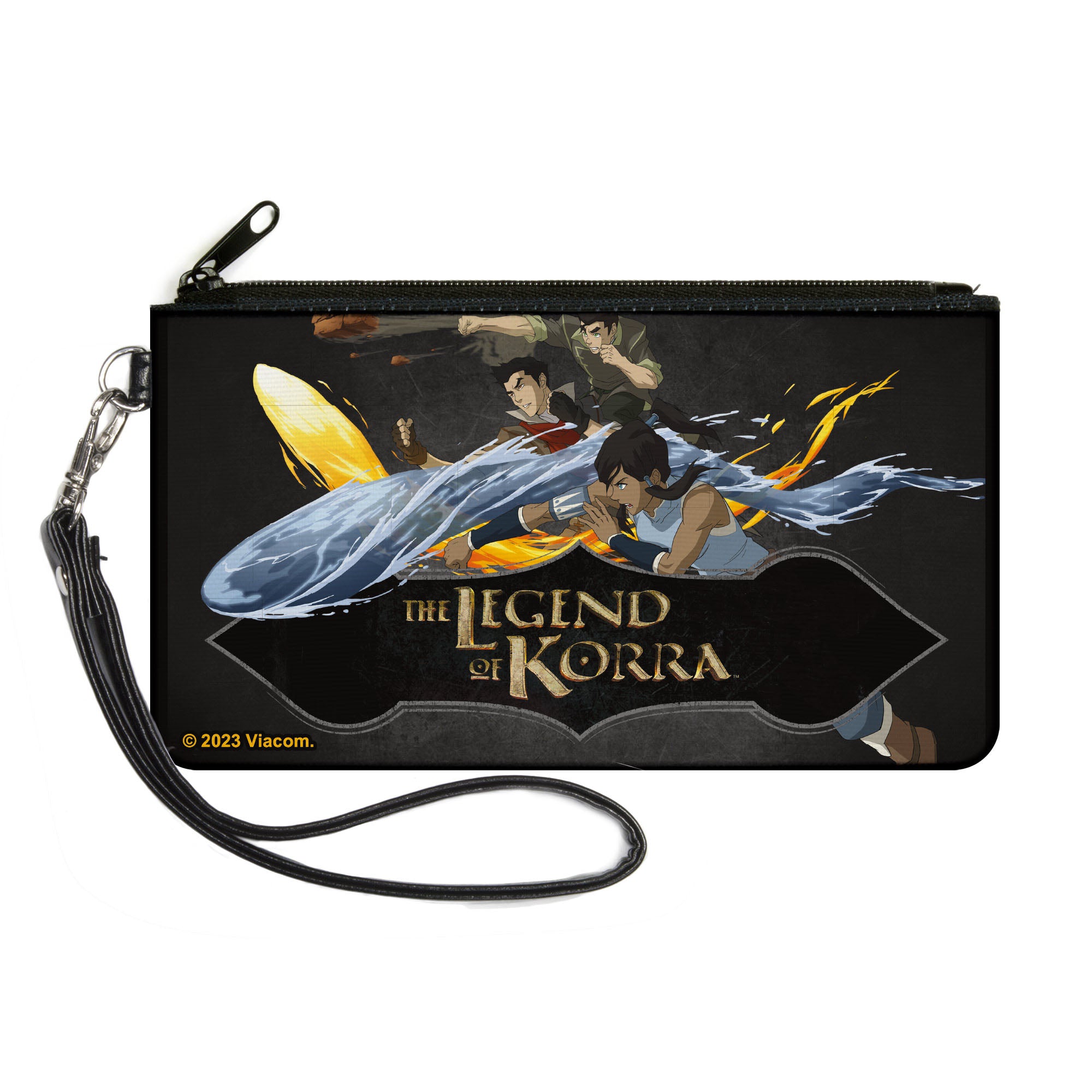 Canvas Zipper Wallet - LARGE - THE LEGEND OF KORRA Group Bending Pose and Logo Black Canvas Zipper Wallets Avatar The Last Airbender