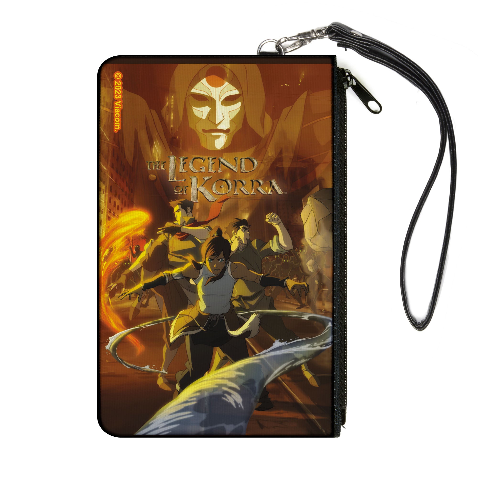 Canvas Zipper Wallet - LARGE - THE LEGEND OF KORRA Group Action Pose and Amon Face Orange Canvas Zipper Wallets Avatar The Last Airbender