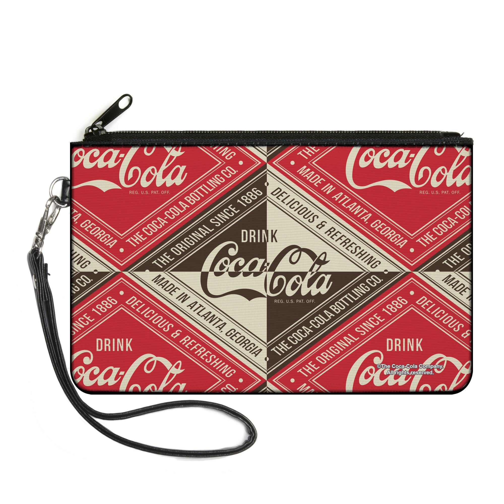 Canvas Zipper Wallet - LARGE - DRINK COCA-COLA DELICIOUS & REFRESHING Blocks Red/Brown/White Canvas Zipper Wallets Coca-Cola