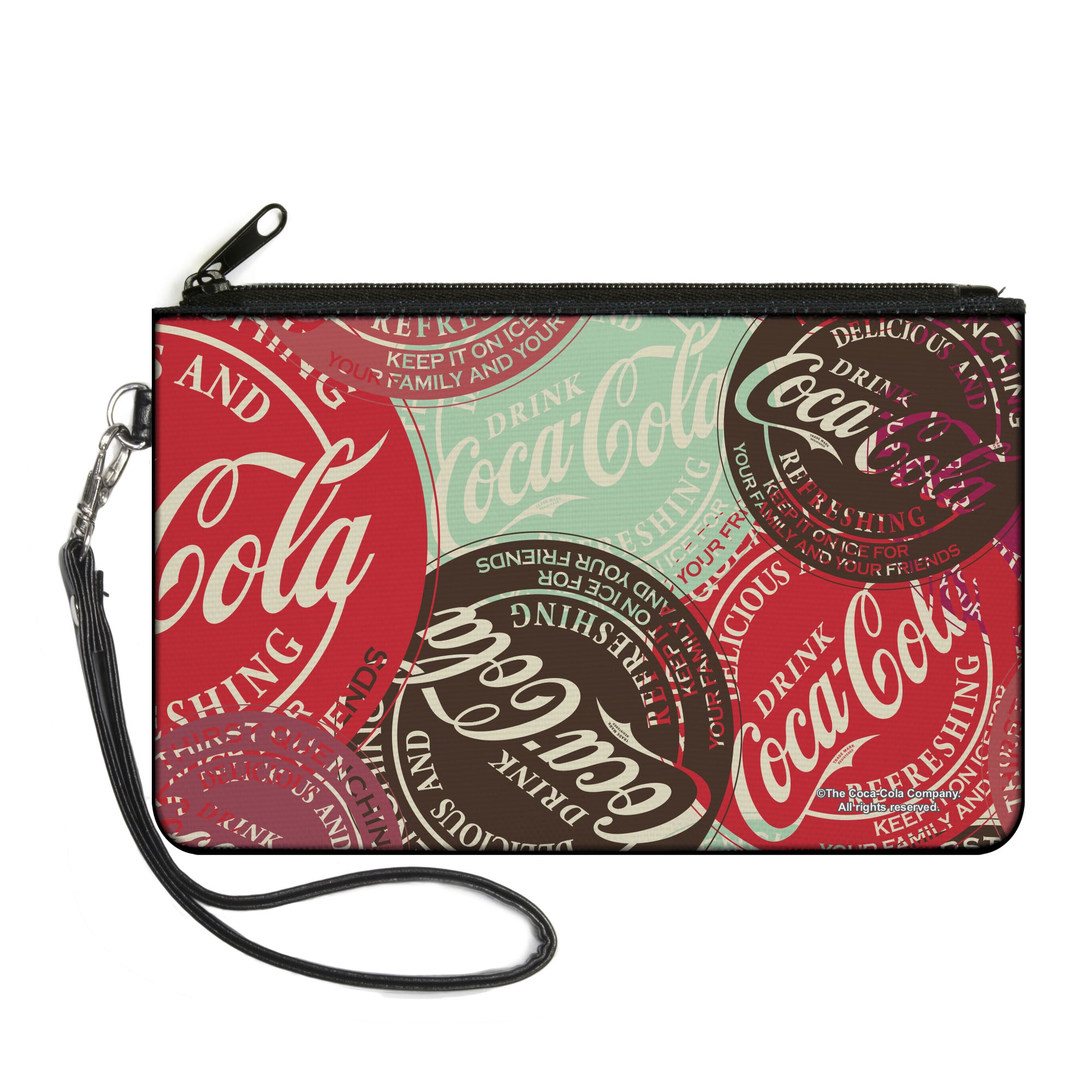 Canvas Zipper Wallet - LARGE - DRINK COCA-COLA Coke Patches Stacked Reds/Multi Color Canvas Zipper Wallets Coca-Cola
