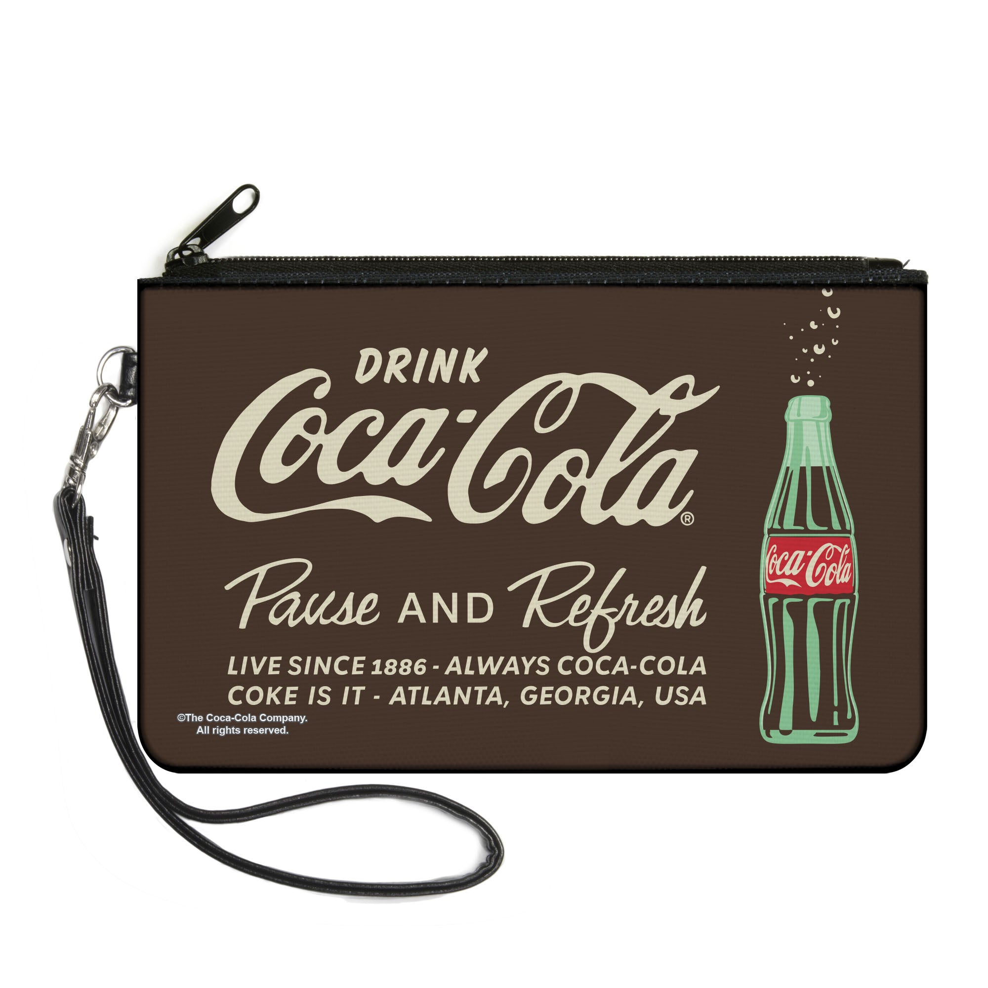Canvas Zipper Wallet - LARGE - DRINK COCA-COLA PAUSE AND REFRESH Bottle Brown/White Canvas Zipper Wallets Coca-Cola