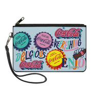 Canvas Zipper Wallet - LARGE - COCA-COLA DELICIOUS REFRESHING Bottle Caps Light Blue/Multi Color Canvas Zipper Wallets Coca-Cola
