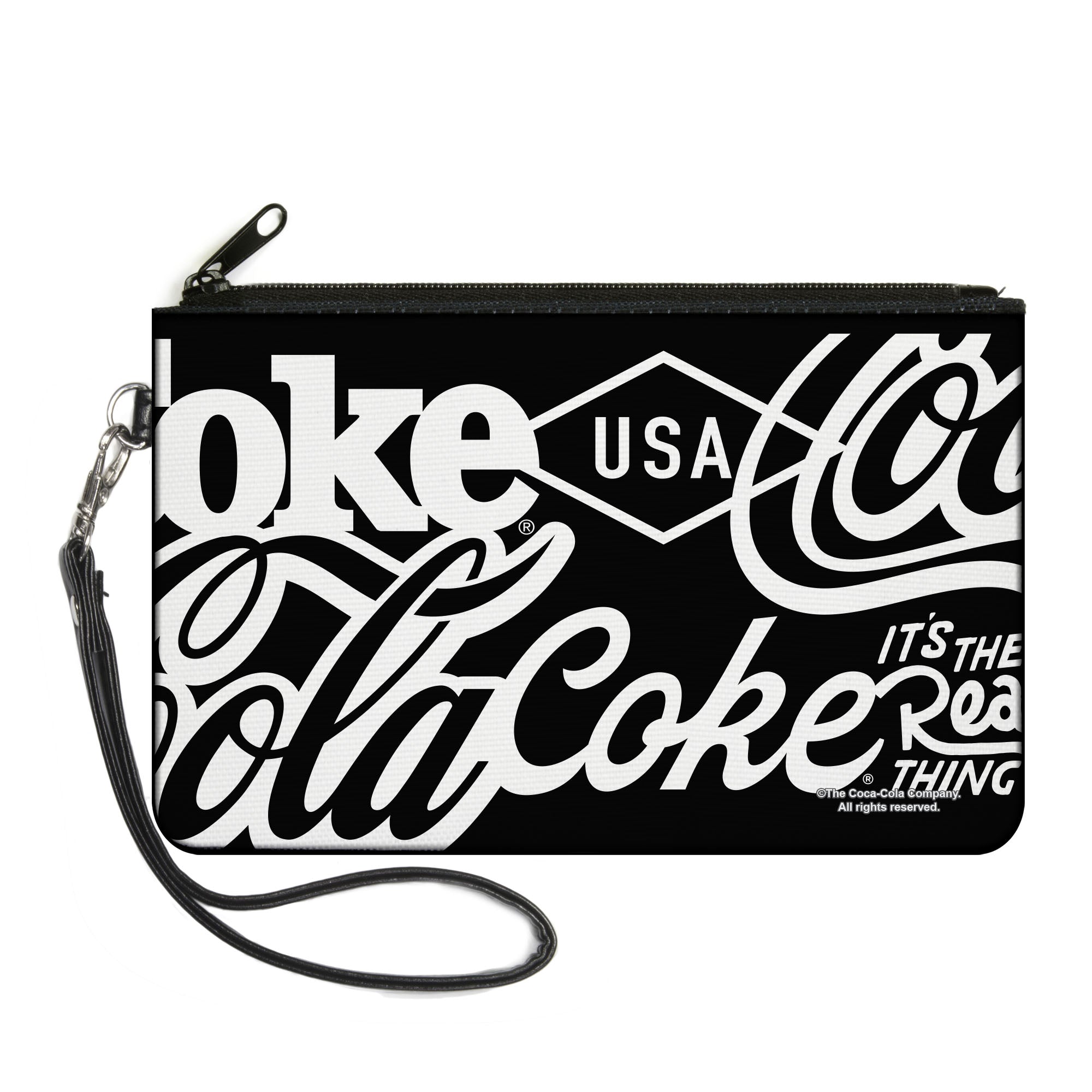 Canvas Zipper Wallet - LARGE - COCA-COLA COKE Typography IT'S THE REAL THING Black/White Canvas Zipper Wallets Coca-Cola
