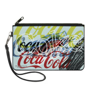 Canvas Zipper Wallet - LARGE - COCA-COLA COKE Logos and Bottle Pop Art White/Multi Color Canvas Zipper Wallets Coca-Cola