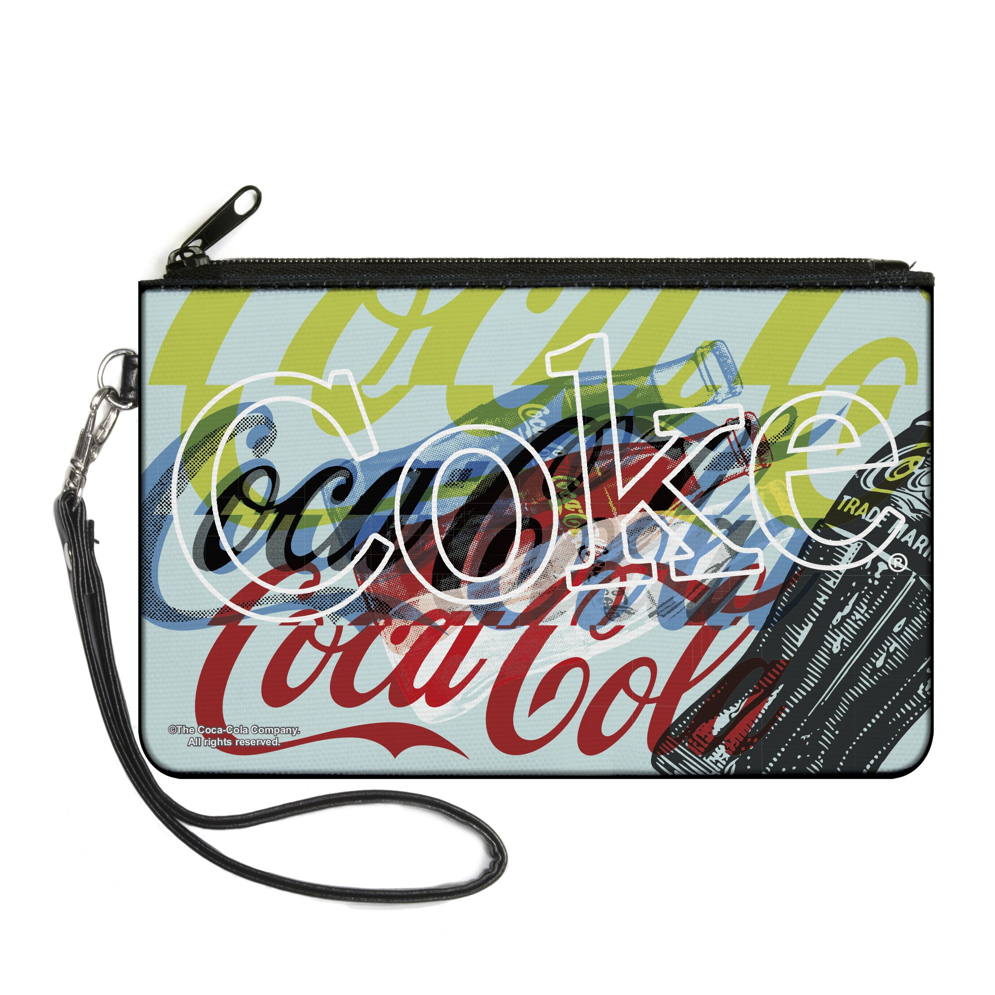 Canvas Zipper Wallet - LARGE - COCA-COLA COKE Logos and Bottle Pop Art White/Multi Color Canvas Zipper Wallets Coca-Cola