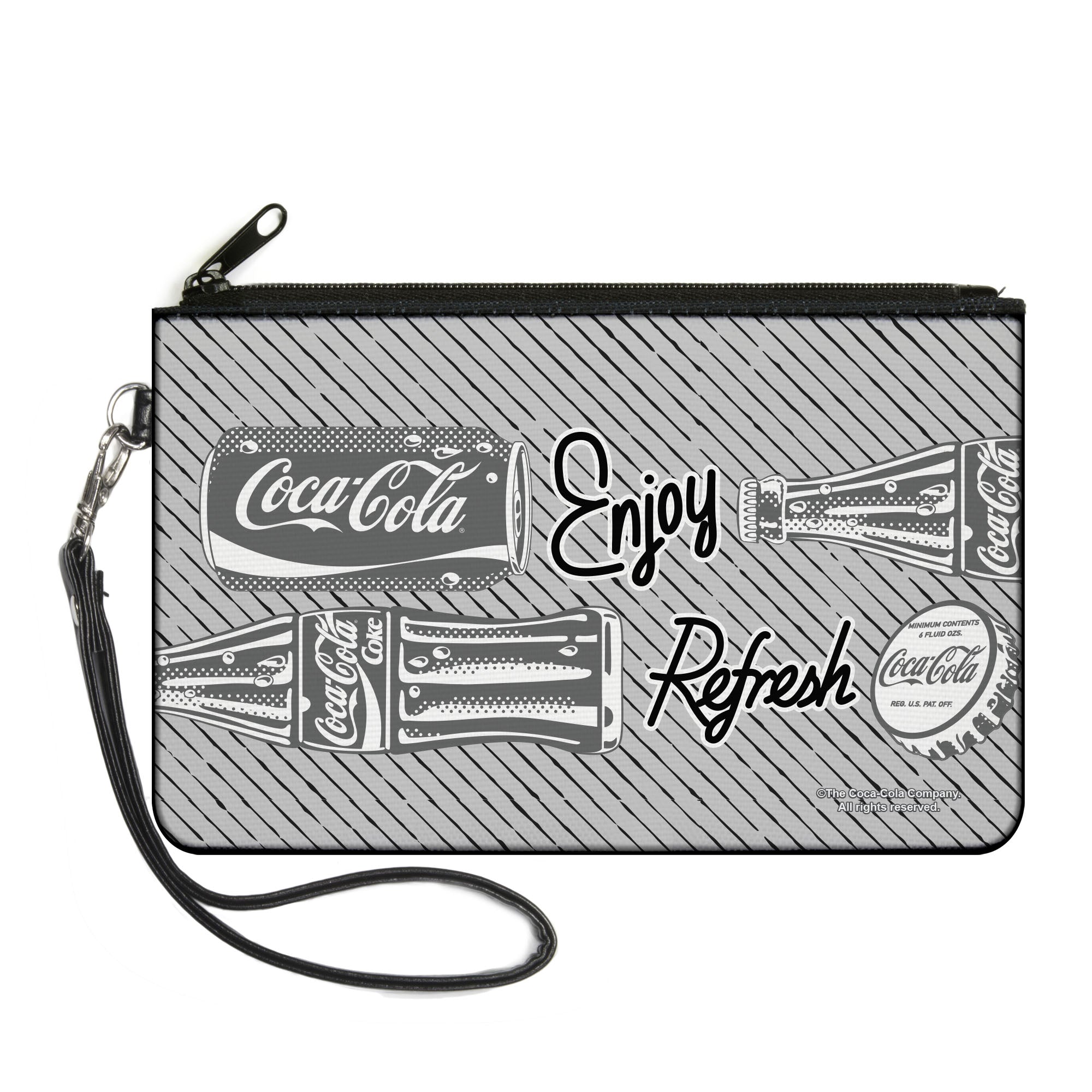 Canvas Zipper Wallet - LARGE - Coca-Cola ENJOY REFRESH Can and Bottle Grays/White/Black Canvas Zipper Wallets Coca-Cola