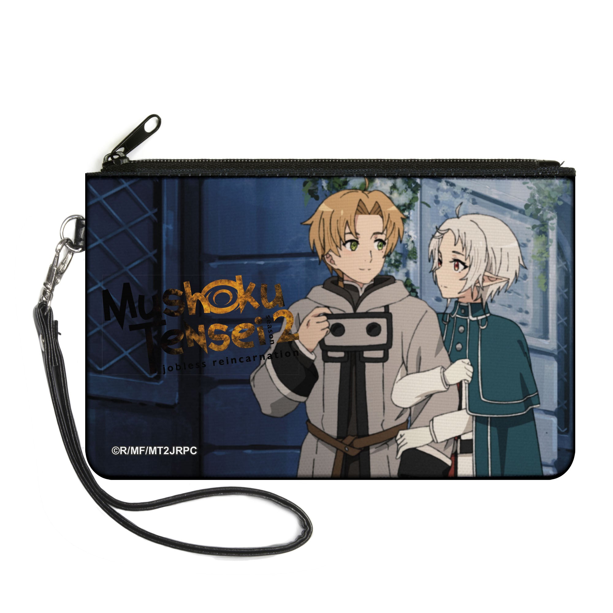 Canvas Zipper Wallet - LARGE - MUSHOKU TENSEI Sylphiette Holding Rudeus Greyrat Pose and Title Logo Canvas Zipper Wallets Mushoku Tensei Jobless Reincarnation