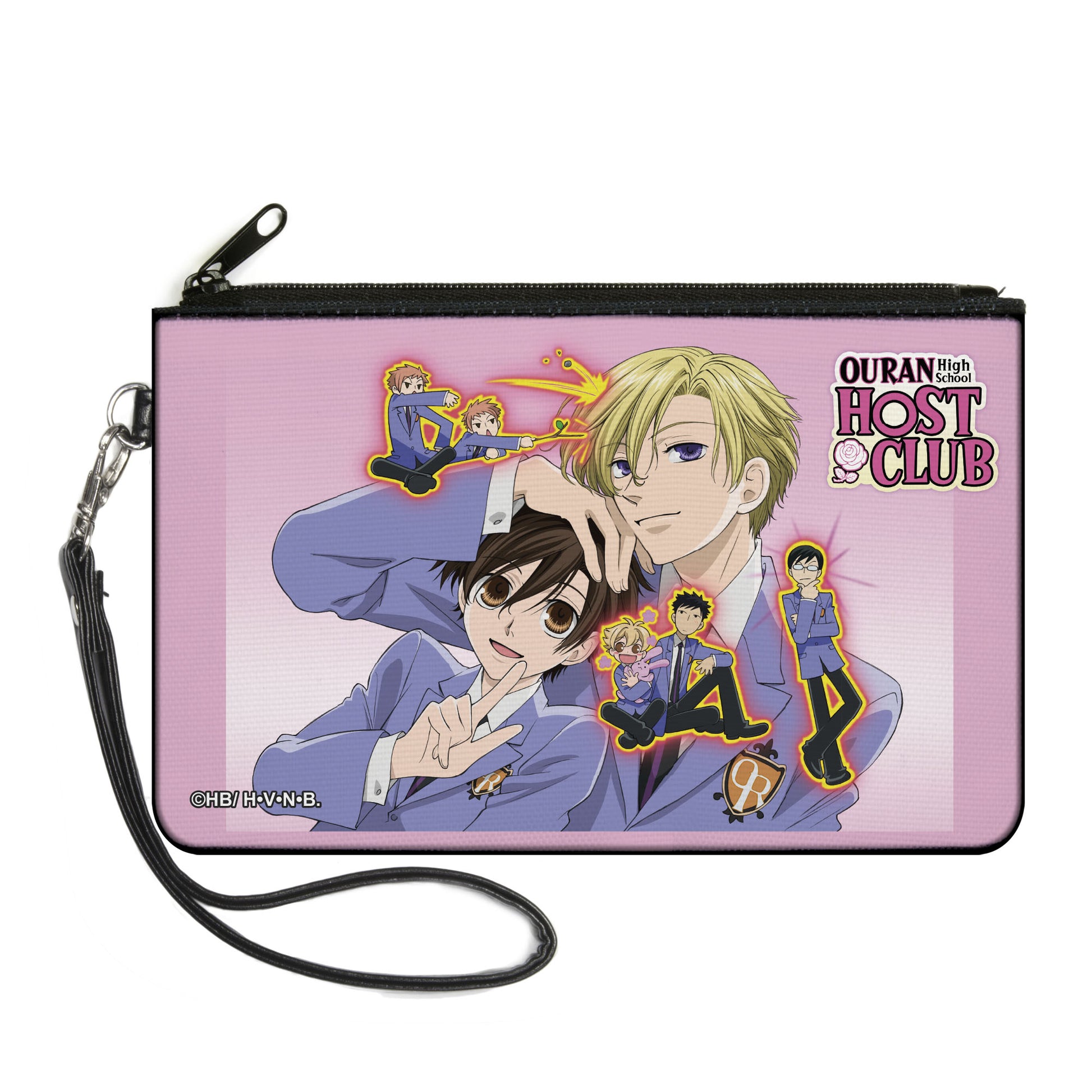 Canvas Zipper Wallet - LARGE - OURAN HIGH SCHOOL HOST CLUB Character Group Pose and Title Logo Pinks Canvas Zipper Wallets Ouran High School Host Club