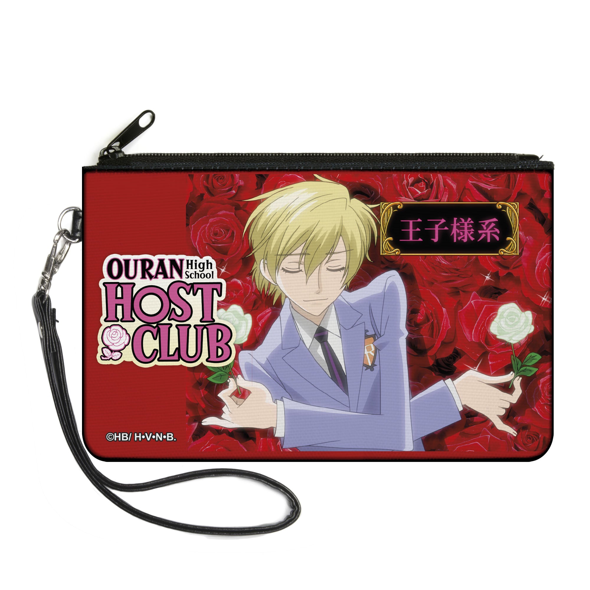 Canvas Zipper Wallet - LARGE - OURAN HIGH SCHOOL HOST CLUB Tamaki Suoh White Rose Pose and Title Logo Canvas Zipper Wallets Ouran High School Host Club