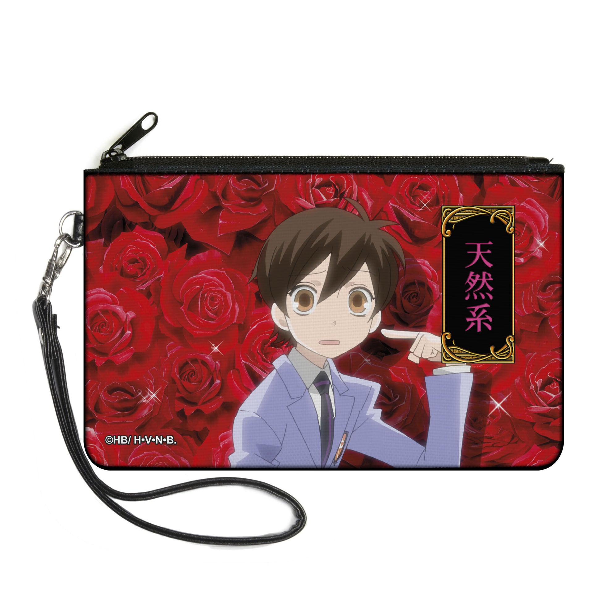 Canvas Zipper Wallet - LARGE - Ouran High School Host Club Haruhi Pointing Pose with Red Roses Canvas Zipper Wallets Ouran High School Host Club