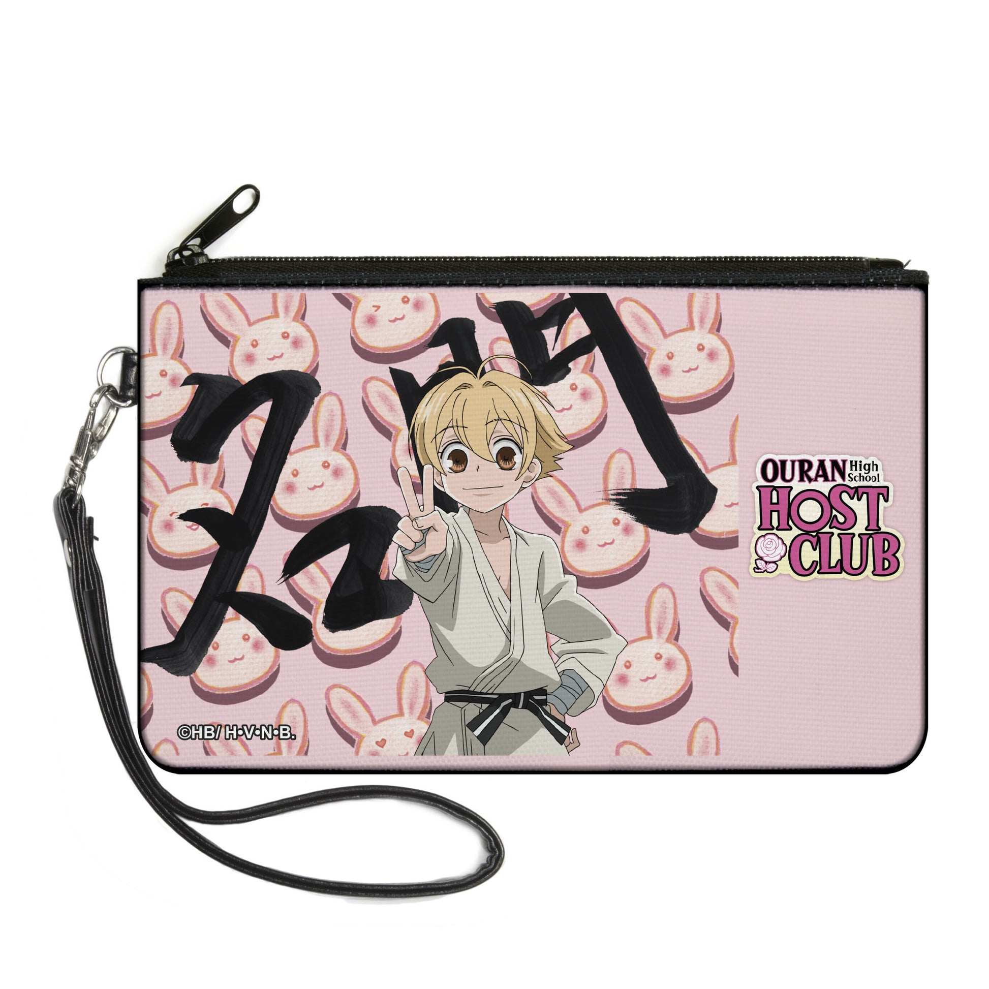 Canvas Zipper Wallet - LARGE - OURAN HIGH SCHOOL HOST CLUB Mitsukuni Honey Haninozuka Peace Pose and Title Logo Pinks Canvas Zipper Wallets Ouran High School Host Club