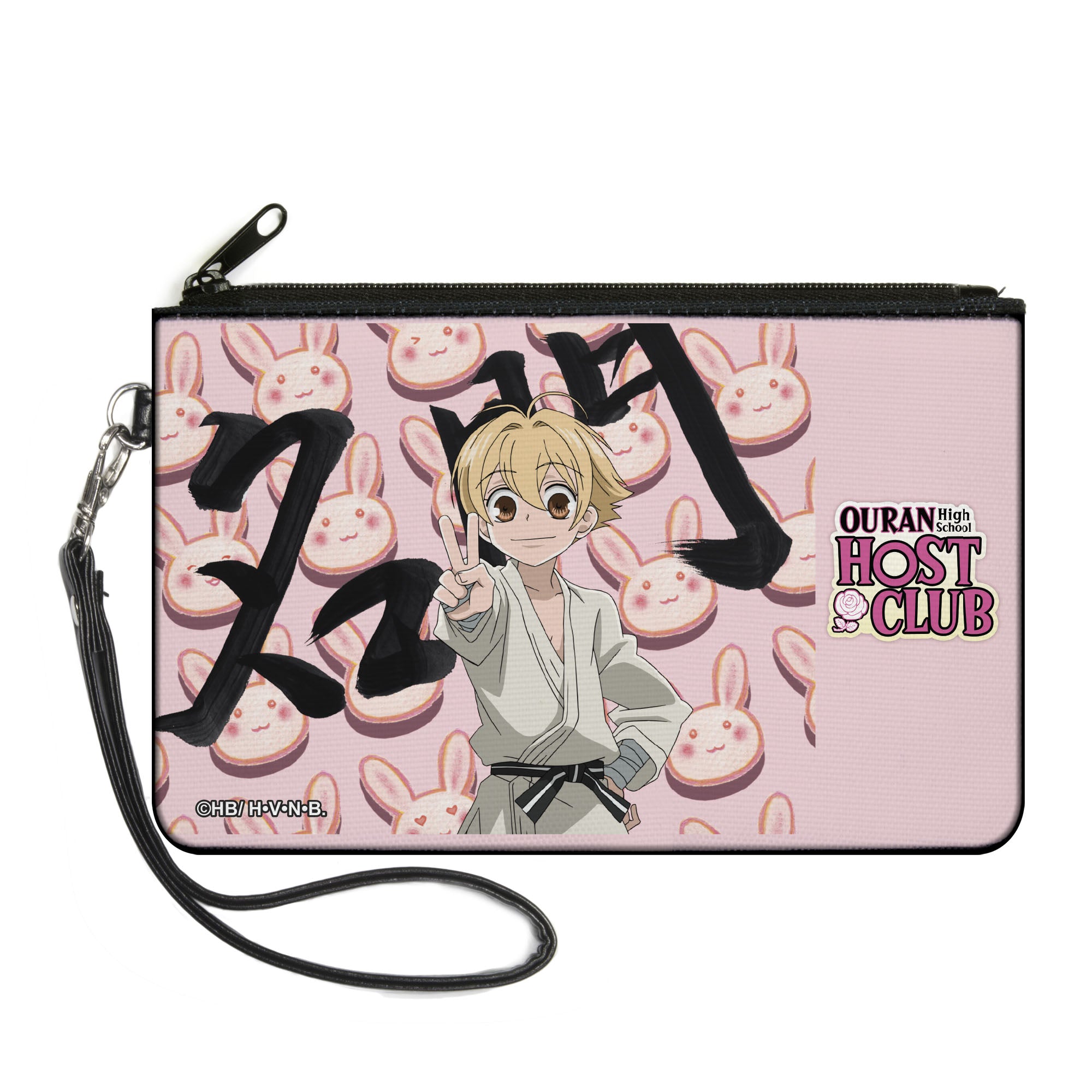 Canvas Zipper Wallet - LARGE - OURAN HIGH SCHOOL HOST CLUB Mitsukuni Honey Haninozuka Peace Pose and Title Logo Pinks Canvas Zipper Wallets Ouran High School Host Club