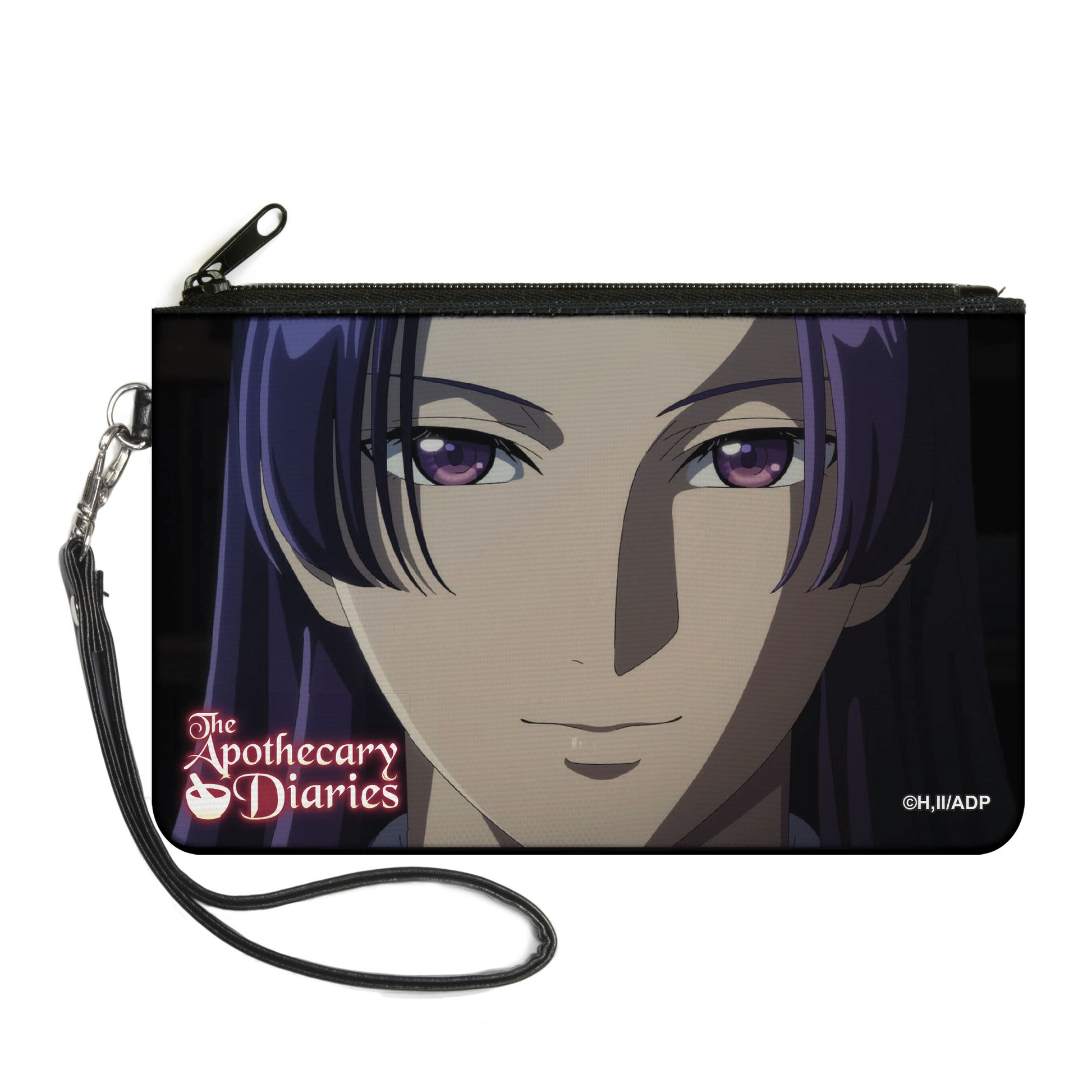 Canvas Zipper Wallet - LARGE - THE APOTHECARY DIARIES Jinshi Face Close-Up and Title Logo Black Canvas Zipper Wallets The Apothercary Diaries