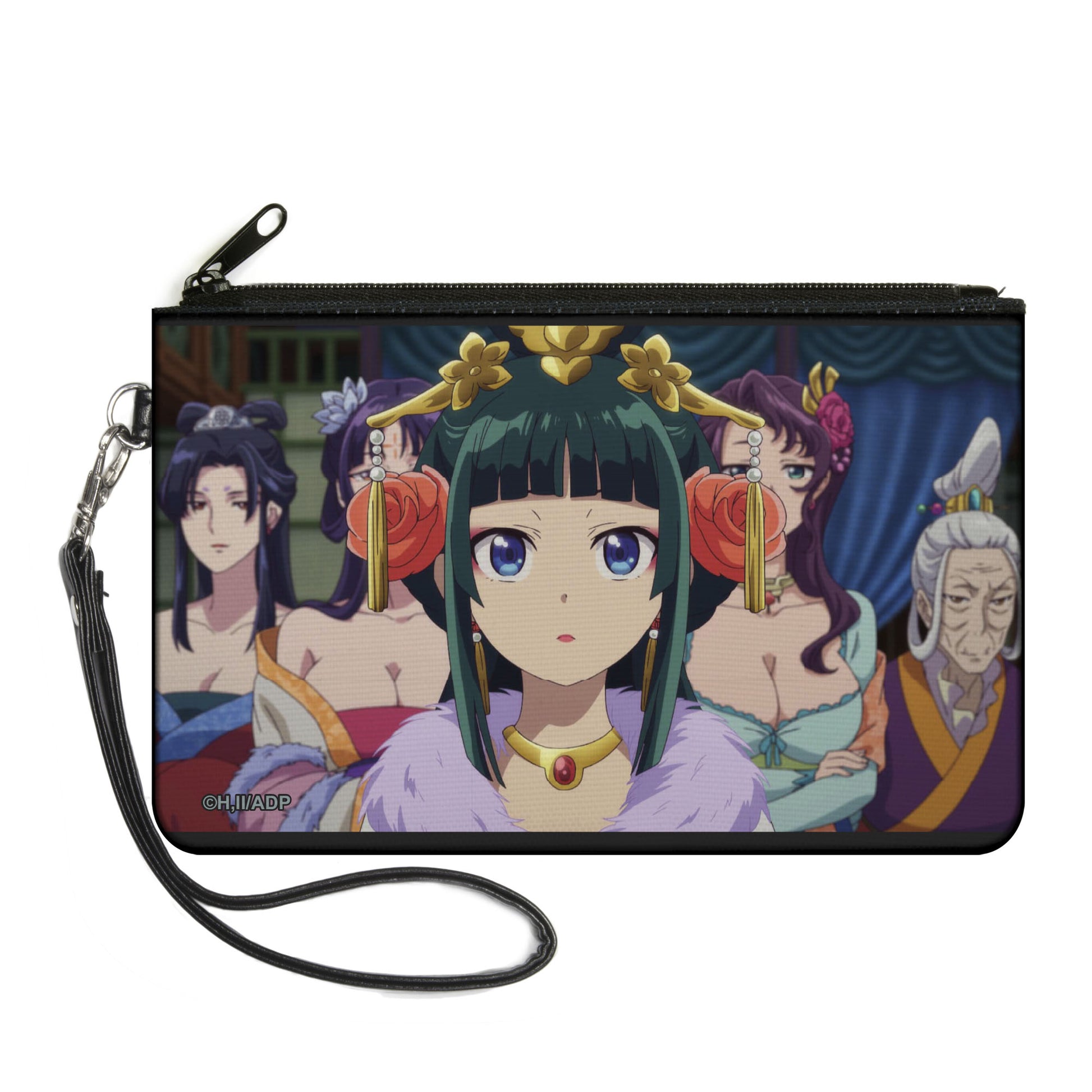 Canvas Zipper Wallet - LARGE - THE APOTHECARY DIARIES Maomao with Sisters and Suiren Group Pose and Title Logo Canvas Zipper Wallets The Apothercary Diaries