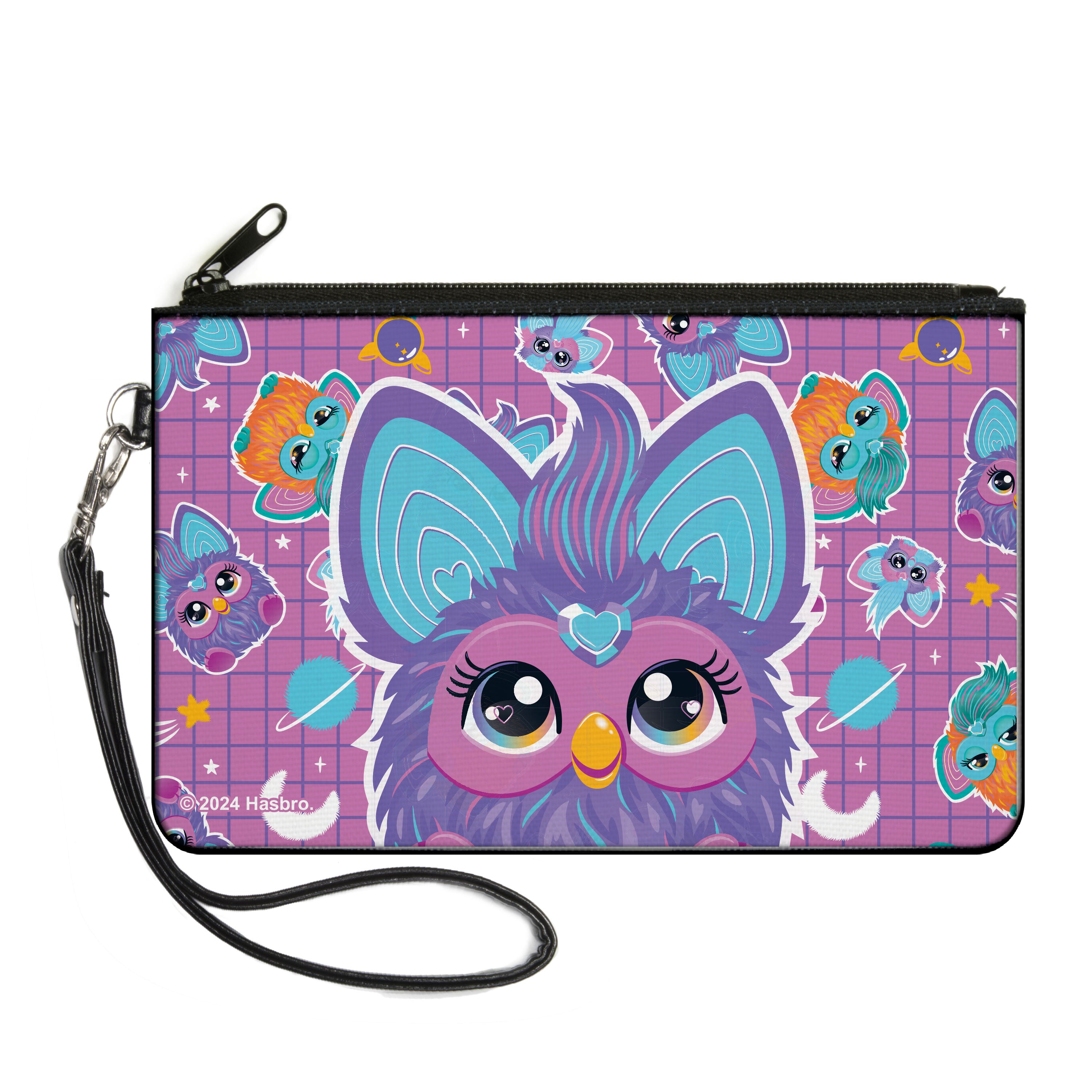 Canvas Zipper Wallet - LARGE - Furby Purple Excited Furby Pose and Icons Grid Collage Pink/Purple Canvas Zipper Wallets Furby
