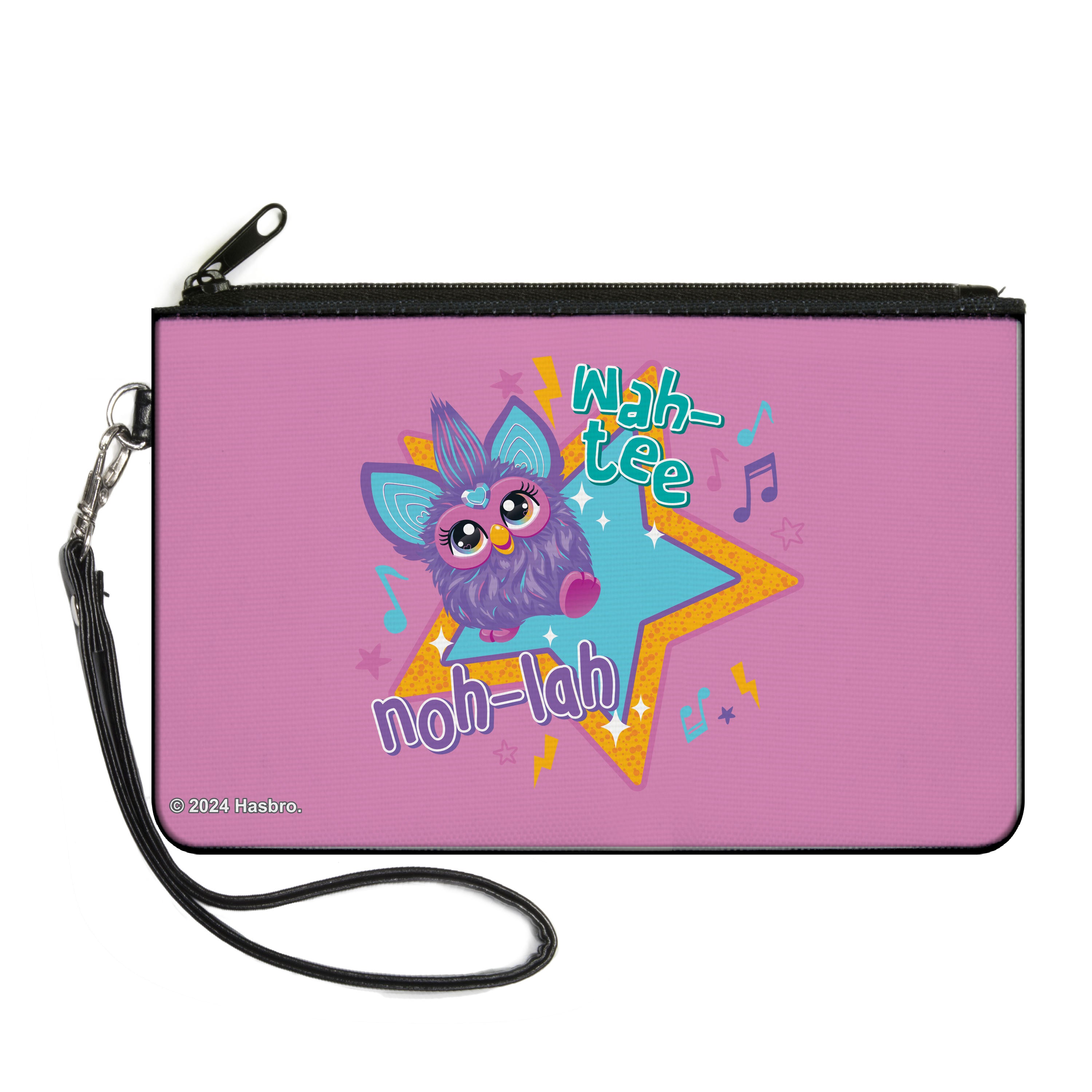 Canvas Zipper Wallet - LARGE - Furby Purple Furby NOH-LAH WAH-TEE Star Pose Pink/Multi Color Canvas Zipper Wallets Furby