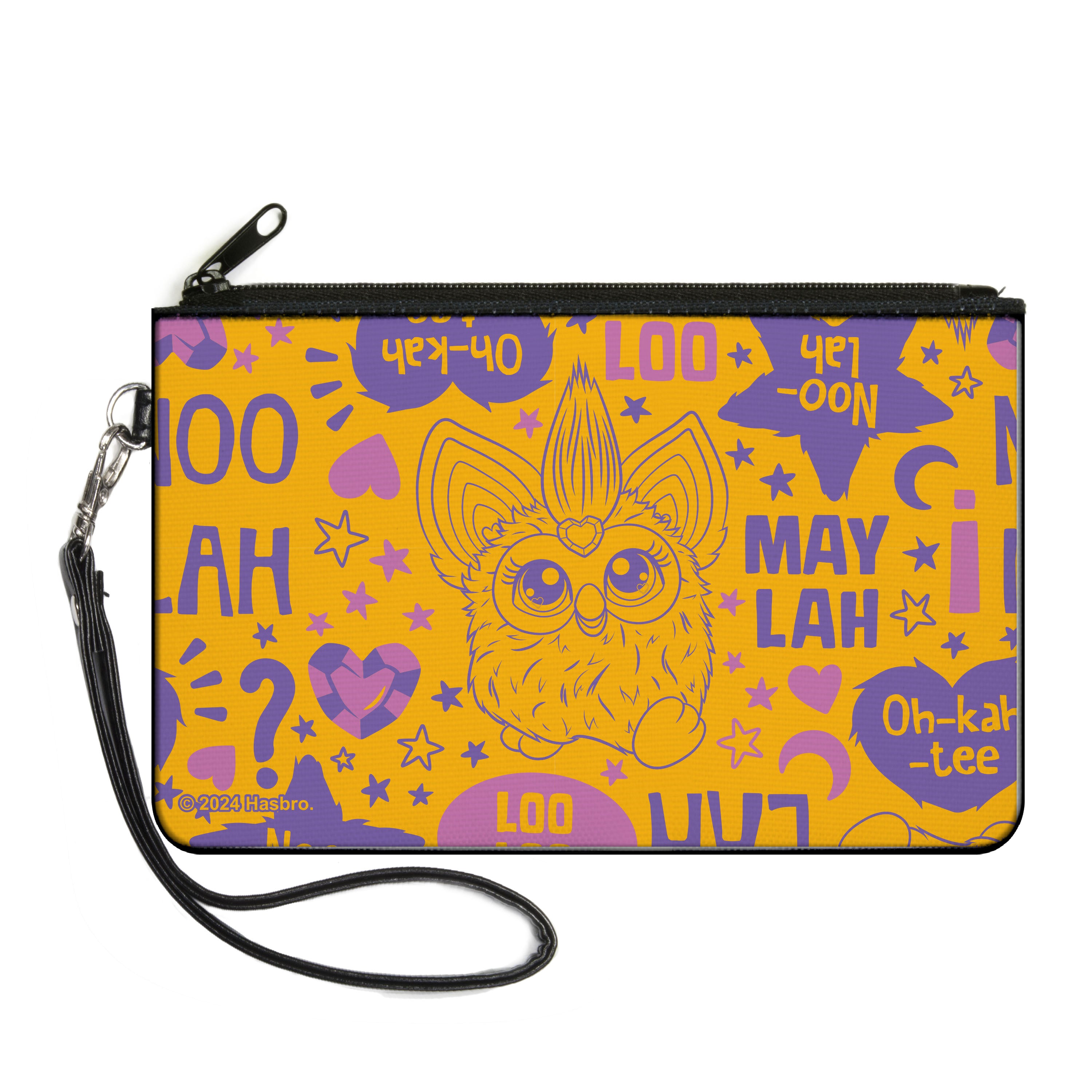 Canvas Zipper Wallet - LARGE - Furby Furbish Phrases and Icons Orange/Pink/Purple Canvas Zipper Wallets Furby