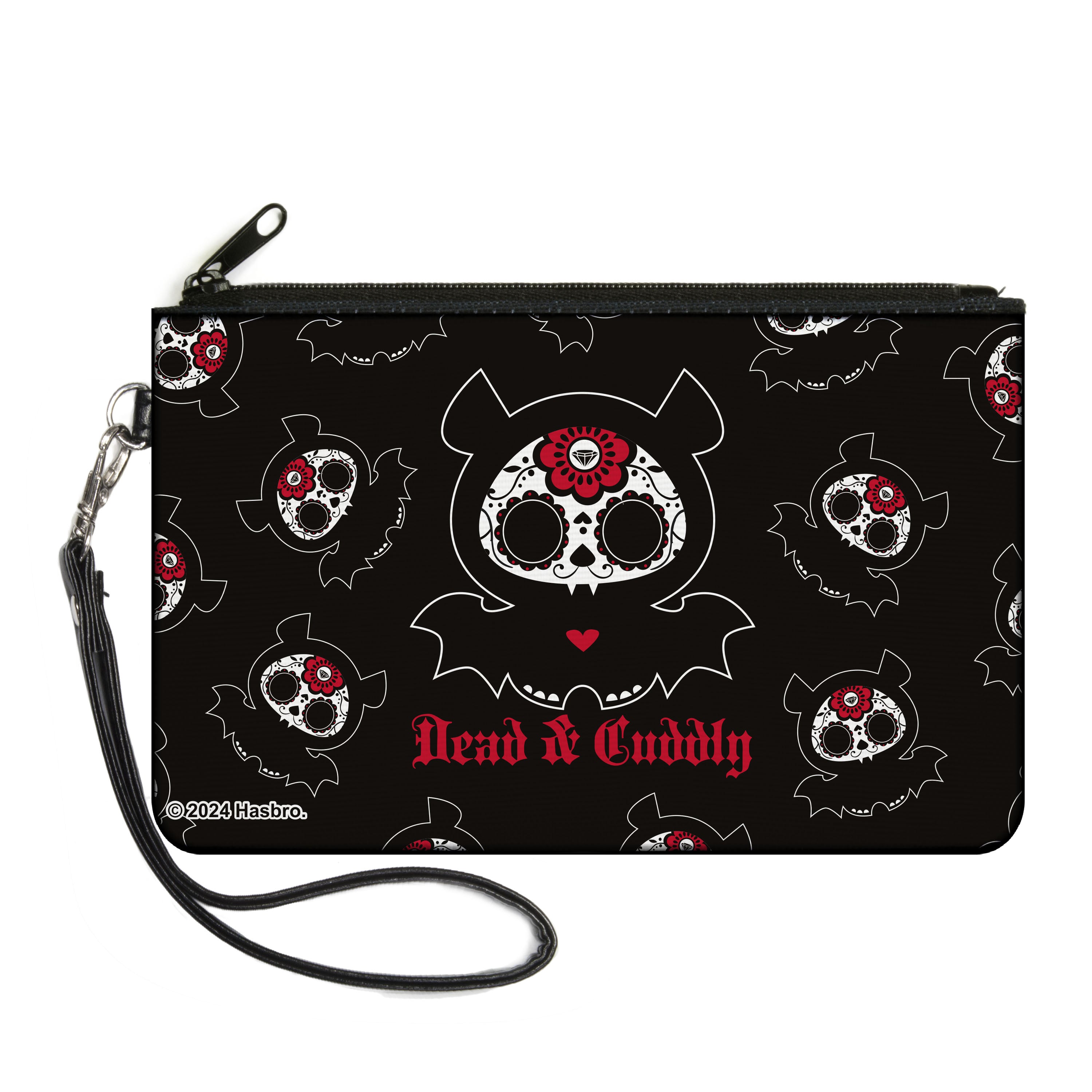 Canvas Zipper Wallet - LARGE - Skelanimals Diego the Bat DEAD N CUDDLY Pose Black/White/Red Canvas Zipper Wallets Skelanimals
